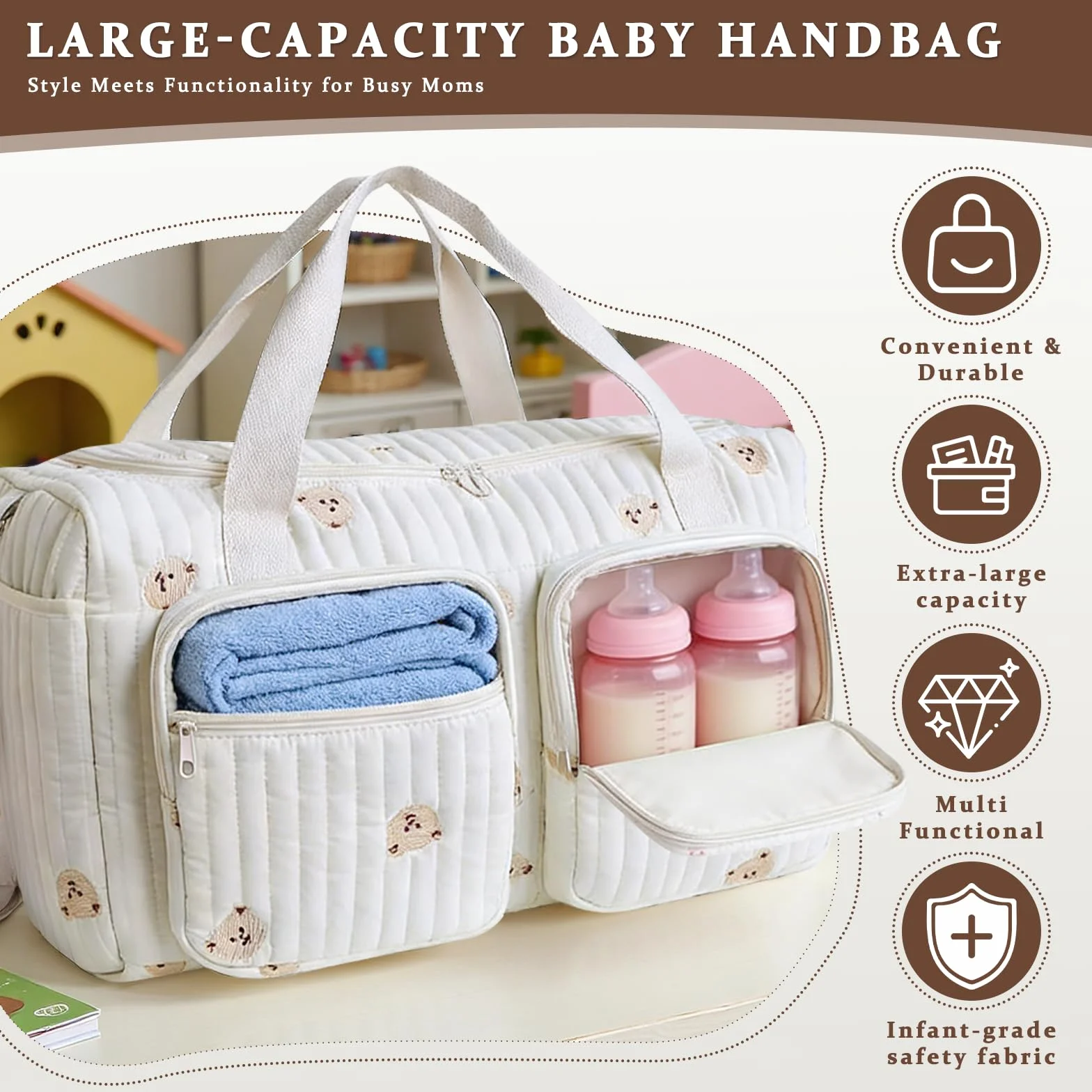 Borsa per Pannolini Multiuso Imbottita Leggera per Gravidanza e Cura del Bambino Ospedale Viaggi Fine Settimana