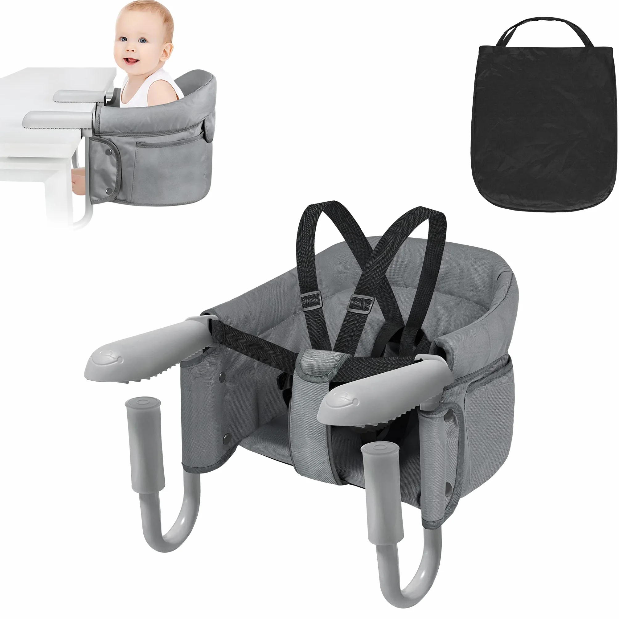 Seggiolone per bebè, seggiolino da tavolo portatile con borsa per il trasporto, sollevatore per sedia da tavolo, sicurezza sedia pieghevole, ideale per casa e in viaggio.