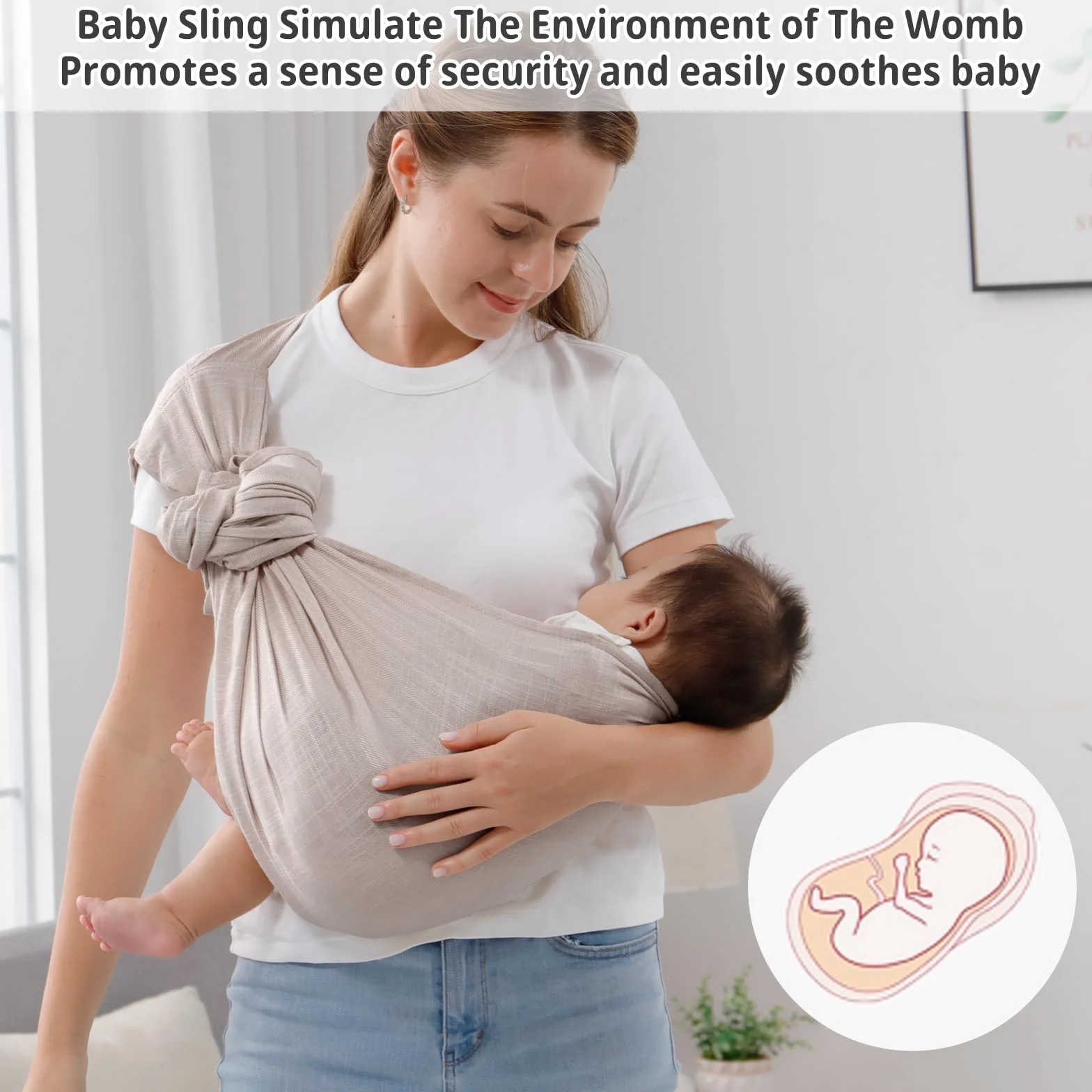 Fascia portabebè per neonati e bambini, regolabile, traspirante, in mussola con doppio anello, ideale come regalo per i neo genitori (grigio)