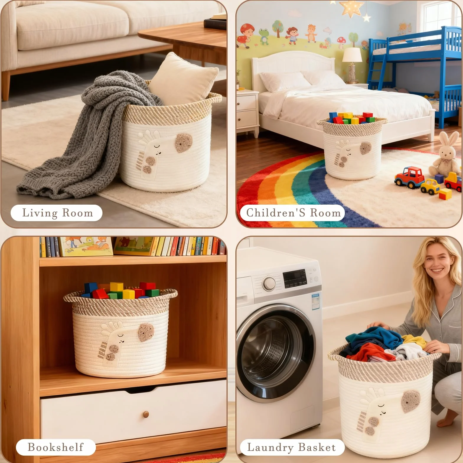 Ceste Portaoggetti per Bambini Cesta Portabiancheria in Corda Cesta Contenitore Giochi Cestas Porta Coperte da Salotto Cesto di Stoccaggio Cestini Portaoggetti Intrecciato per Giocattoli
