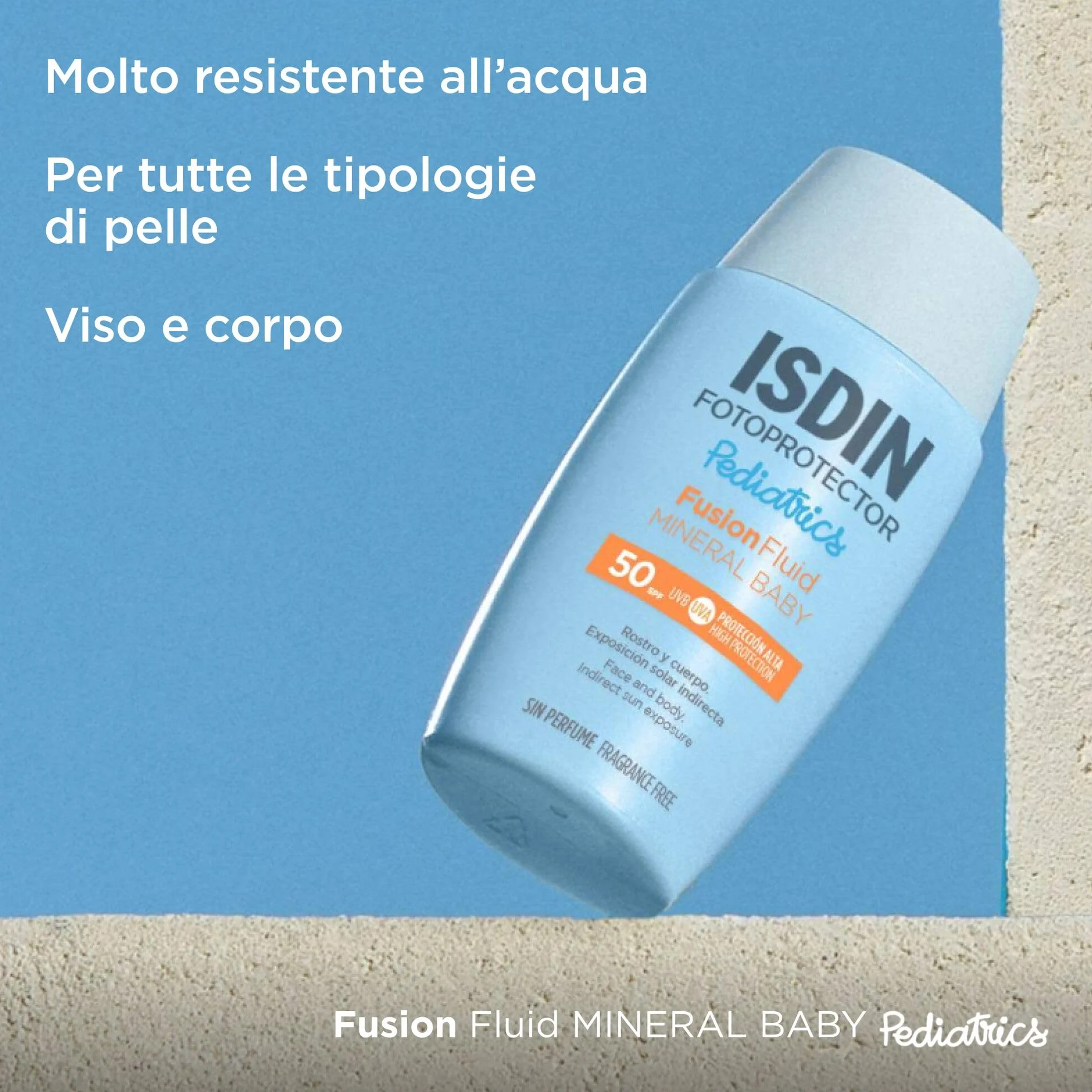 ISDIN Pediatrics Fusion Fluid Mineral Baby SPF 50 (50 ml) | Fotoprotrettore per Bambini dai 6 Mesi | Filtri 100% físici | Adatto per Tutte le Tipologie di Pelle