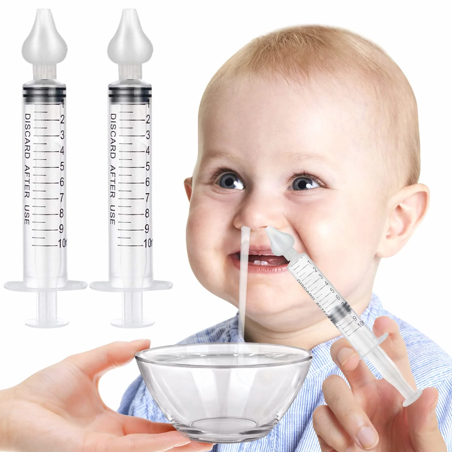 Irrigatore Nasale 2 Pezzi, Set per Bambini con Siringa e Punta di Aspirazione in Silicone Riutilizzabile