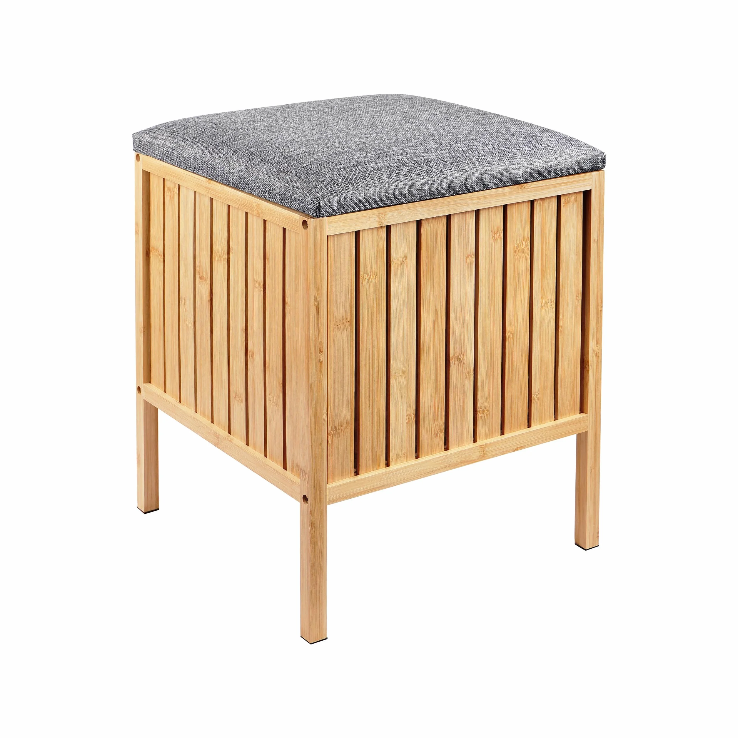 Relaxdays Cesto Biancheria in bambù con Coperchio Imbottito e Seduta, 52x39x39 cm, Naturale/Grigio