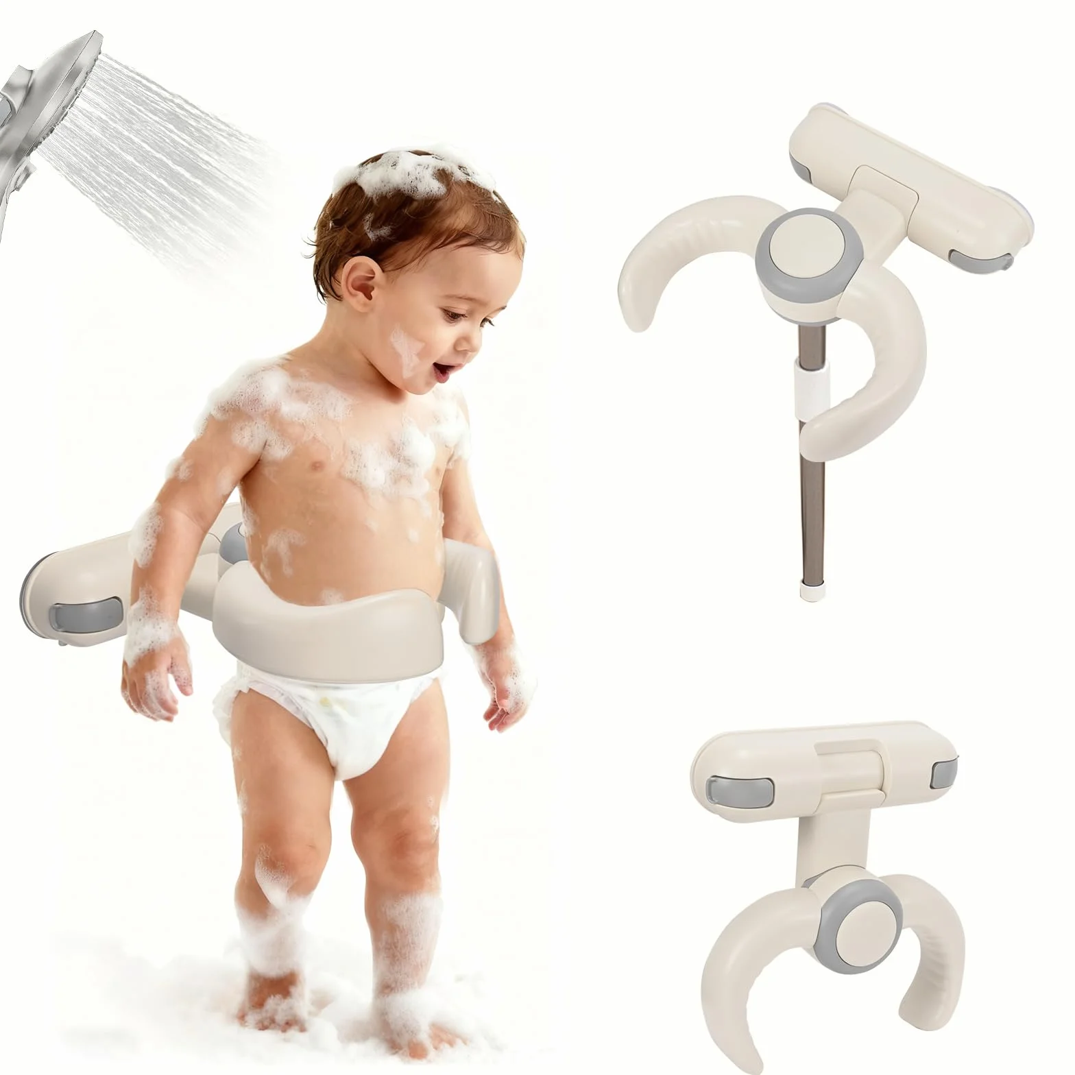Supporto Doccia Bambini In Piedi,Supporto Pieghevole per Vasca da Bagno,montaggio a parete, senza fori, Altezze Regolabili per 6-36 Mesi, Stand Da Viaggio per Doccia per Bambini