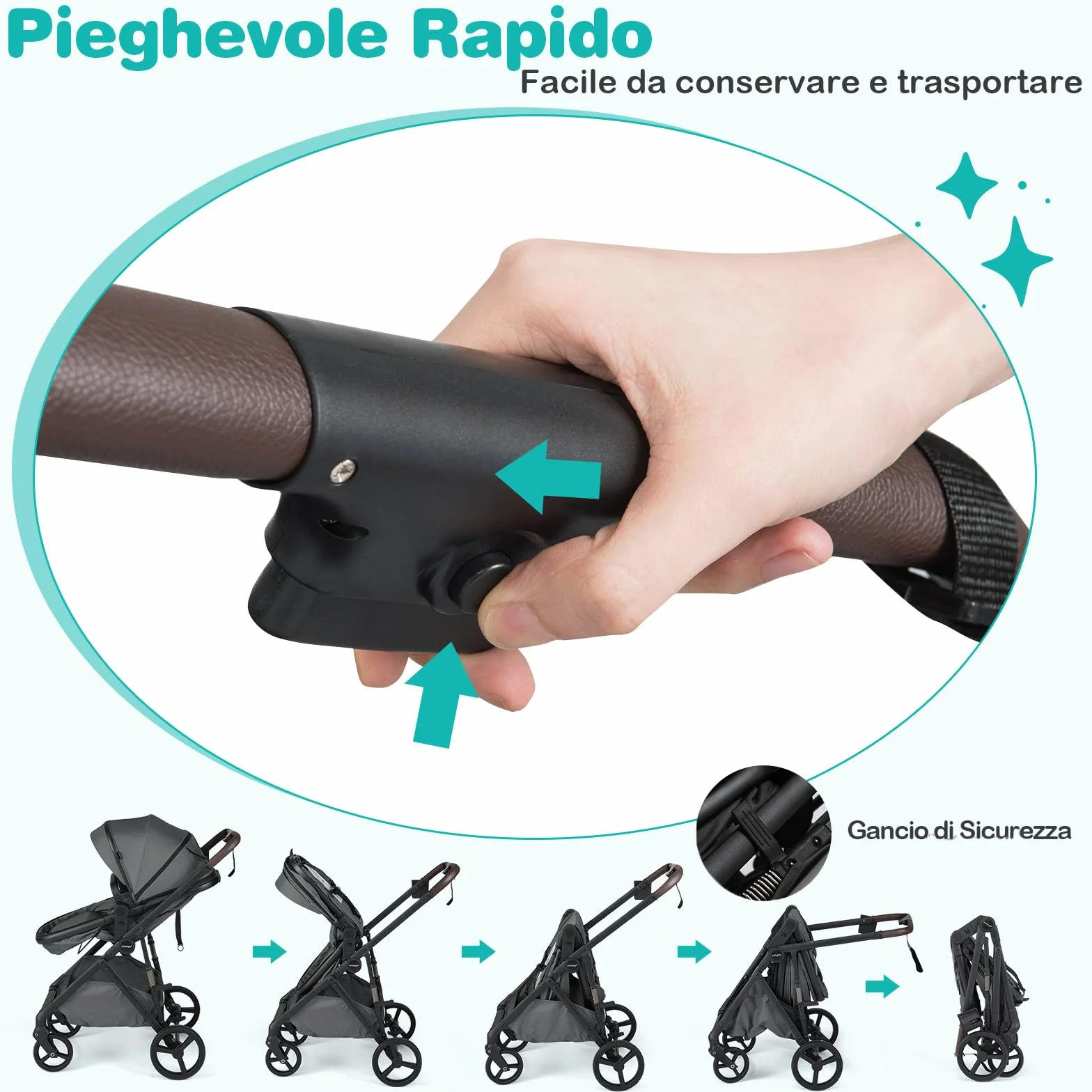 COSTWAY 2 in 1 Passeggino Leggero Pieghevole per Bambini, con Schienale Regolabile, Sedile Reversibile, Tettuccio, Cestello Portaoeggetti, per Neonati per 0-36 Mesi (Grigio)