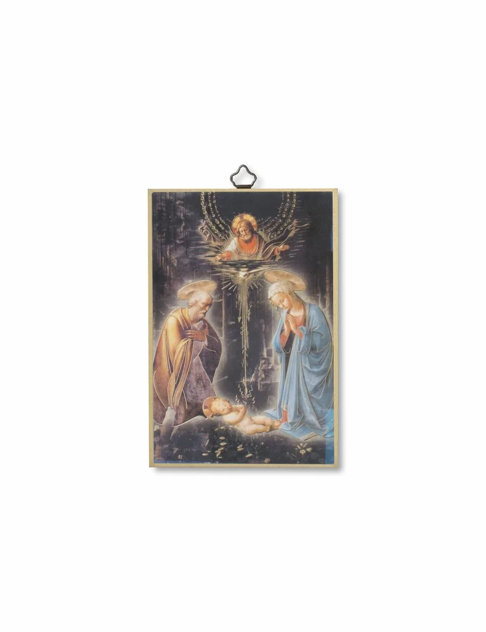 Fratelli Bonella | Quadro Sacro su legno MDF di pioppo 8mm con Mosaico in lamina dorata della Natività con Preghiera sul retro 10 x 15 cm | Made in Italy