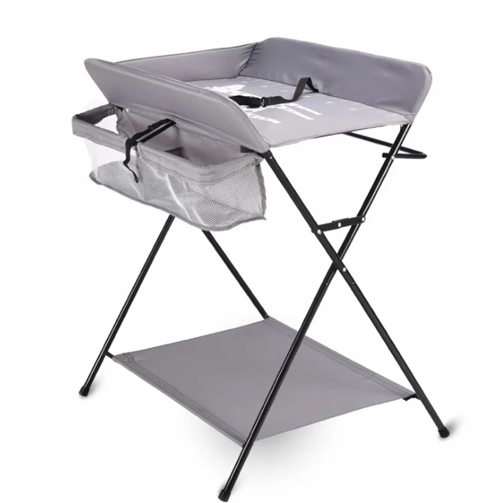 Fasciatoio portatile per bambini, pieghevole, fasciatoio pieghevole, con fasciatoio sottile, cintura di sicurezza e scomparti (grigio scuro)