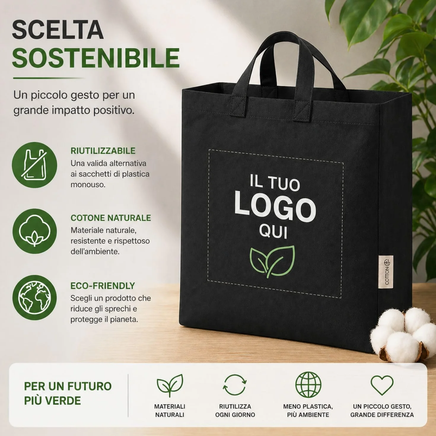 VENEZIANO Shopper personalizzata Canvas 220gsm 40x35x12 cm con Soffietto e Manici Lunghi – Shopper Resistente Riutilizzabile – Personalizzabile per Stampa, Gadget e Uso Quotidiano