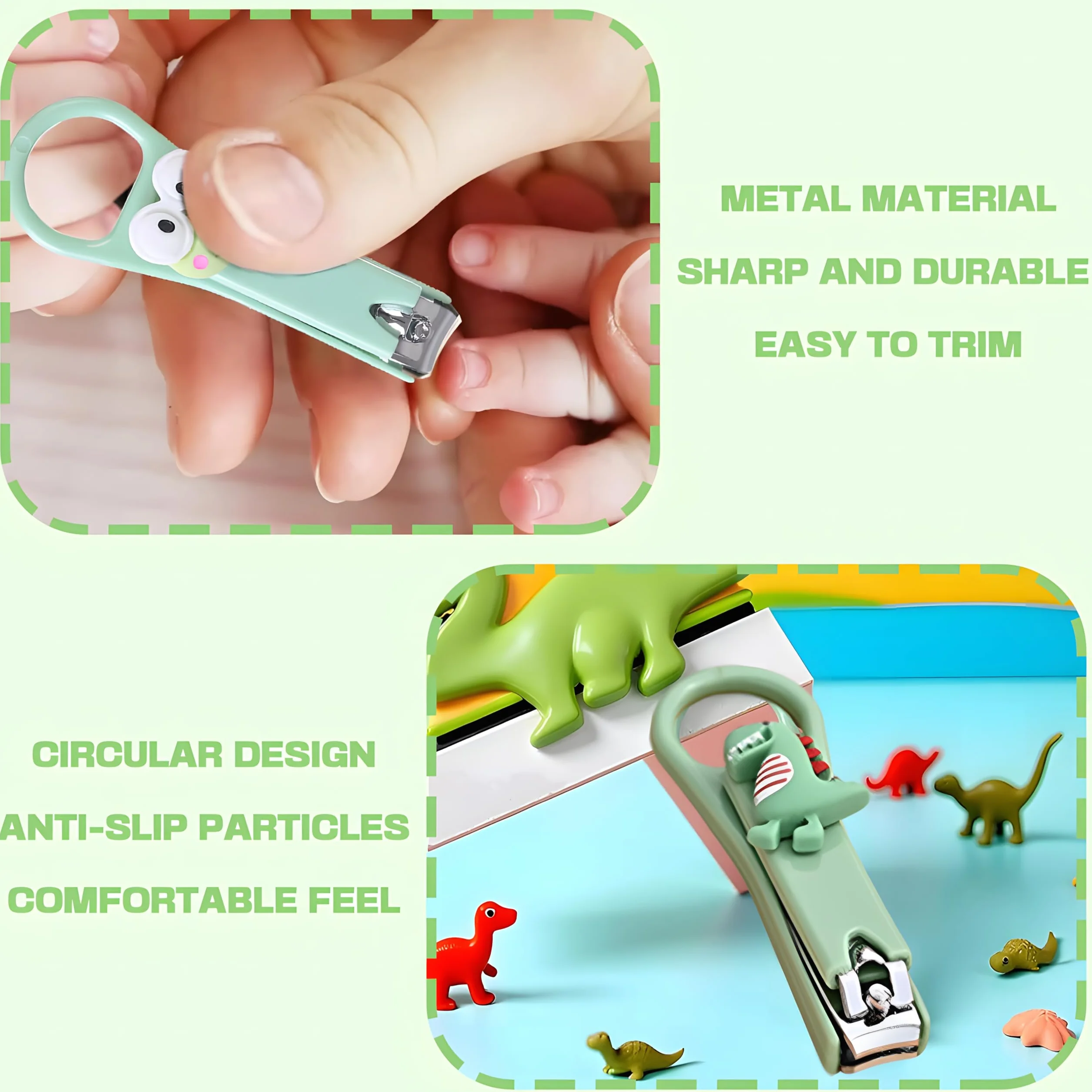 Set di 3 tagliaunghie per bambini, in acciaio inox, adatto per neonati, neonati e bambini, tagliaunghie (verde)