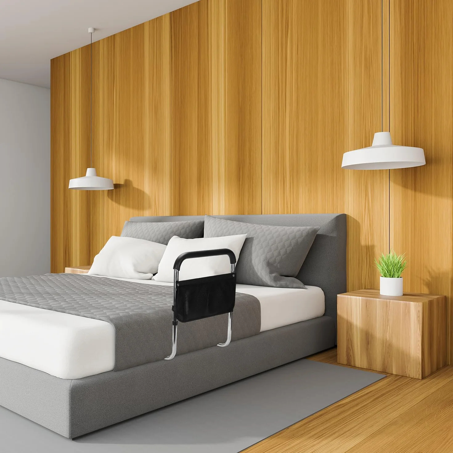 supregear Sponde Letto Anziani, Sbarra Letto Lega di Alluminio Portatile Barriera Letto Regolabili in Altezza per Anziani e Disabili Gravidanza con Stoccaggio Sacchetto e Fissaggio Cinghia
