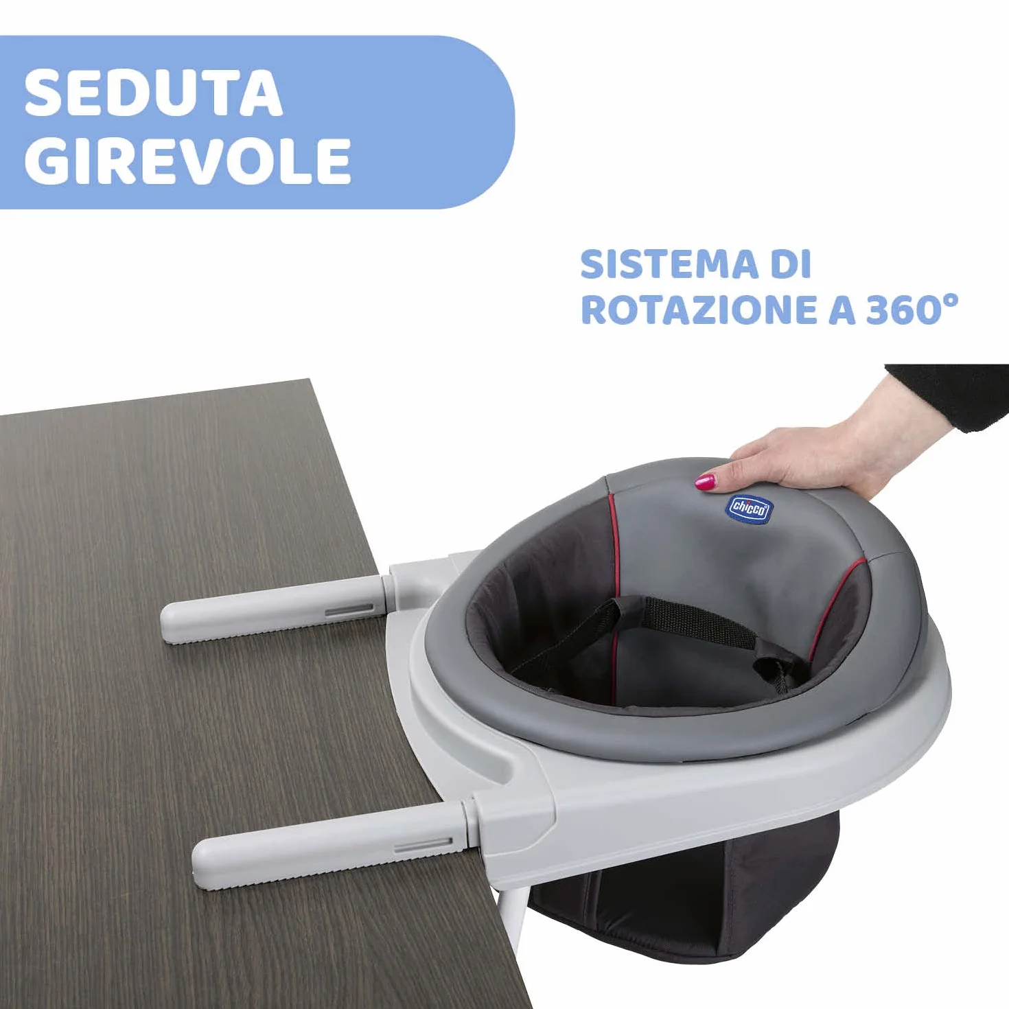 Seggiolino da Tavolo 360, Seggiolino per Pappa con Sistema di Rotazione, Lavabile, Trasportabile, 6 Mesi+