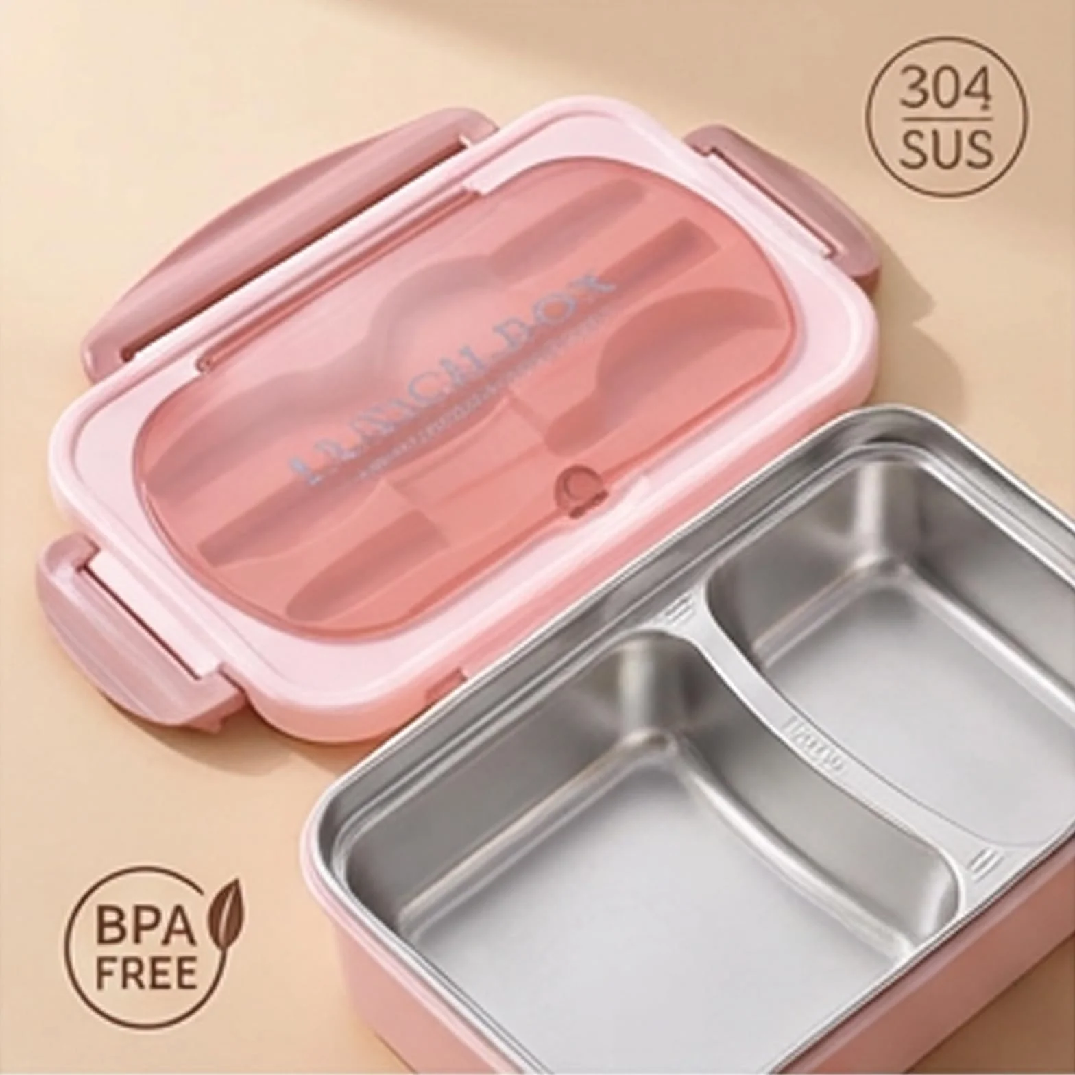 Brrnoo Box Box, Contenitore per il Pranzo per Adulti con Utensili per Pranzo Container per Bambini Container per Ragazze e Adolescenti (PINK)