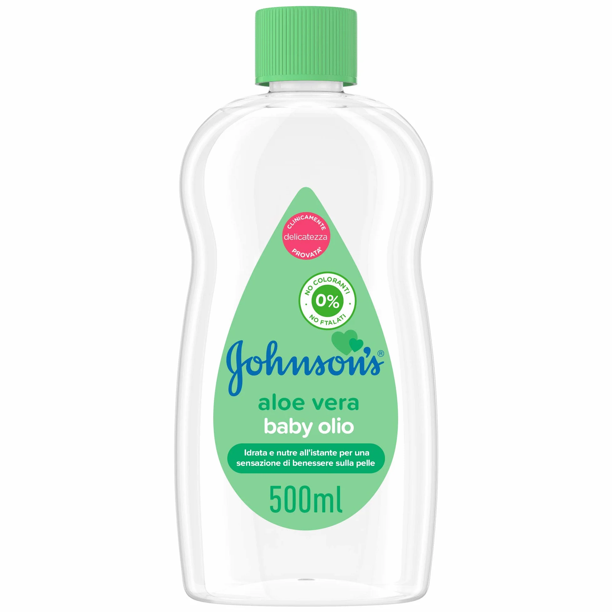 Johnson's Baby, Olio Idratante per bambini e neonati, con Aloe Vera, Senza Coloranti Solfati Ftalati e Alcol, Ideale per Tutta la Famiglia, 500ml