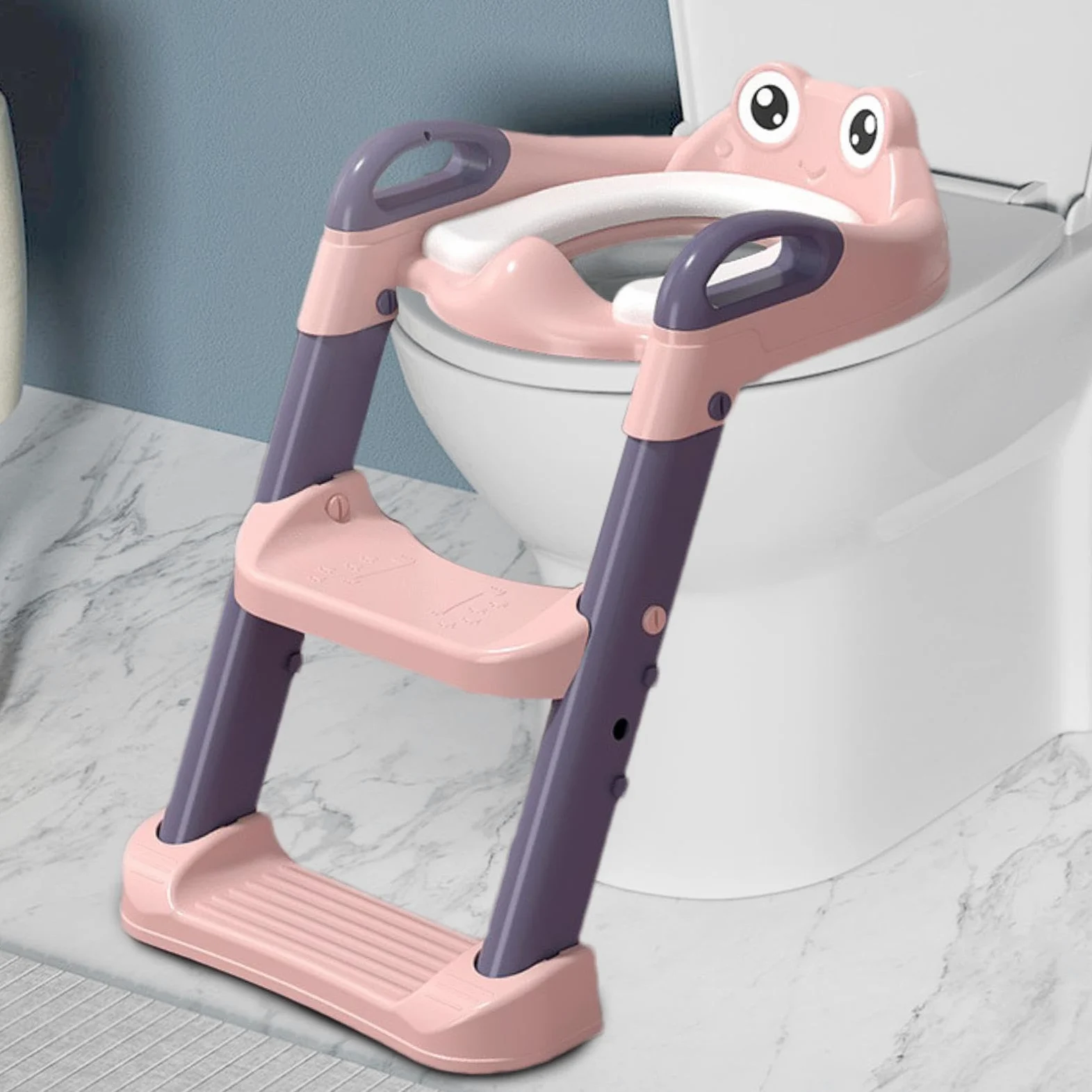 Scaletta WC per bambini piccoli, vasino con gradini Sedile vasino Step Up, | Pieghevole Gradini antiscivolo, maniglie impermeabili sopra le scale del WC, per bambini e bambin