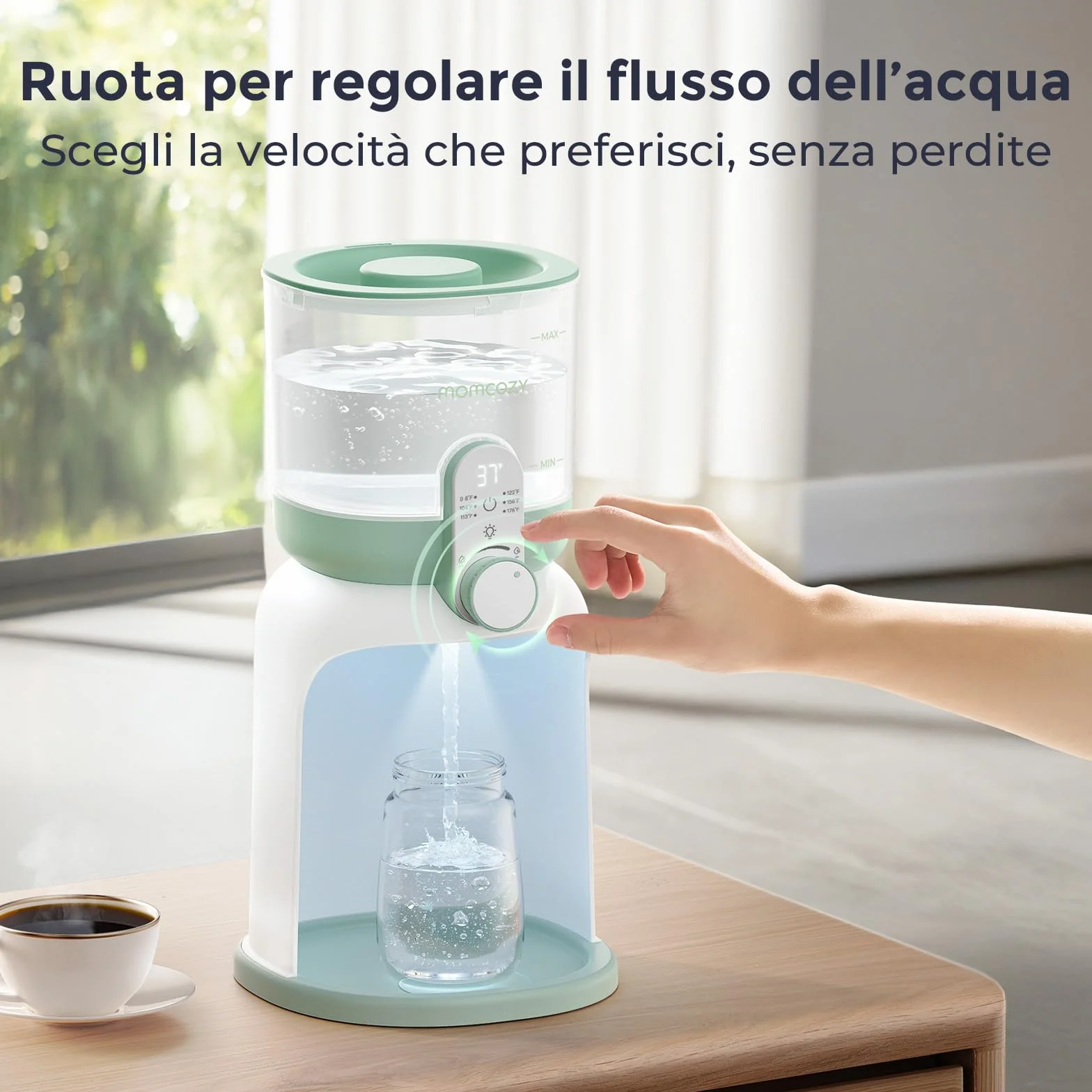Momcozy Scaldacqua Istantaneo con Doppia Luce per Poppate Notturne, Scaldabiberon per Formula, Preparatore Latte in Polvere 1685 ML, Dispenser con 6 Temperature