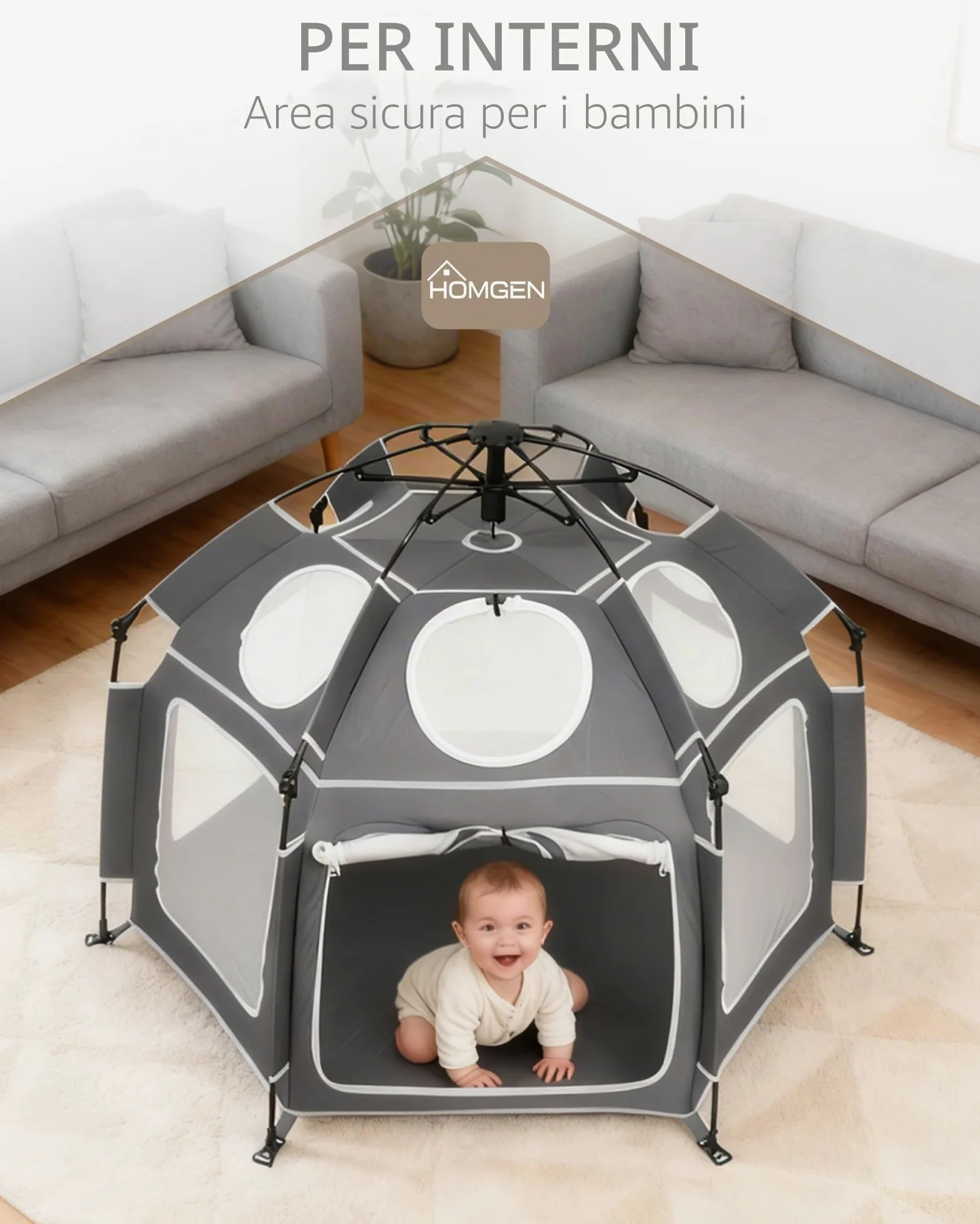 HOMGEN Box Pieghevole POP-UP 150x110 cm con Copertura UV Rimovibile in Tessuto Oxford 210D Box da Esterno per Bambini Portatile in Rete per Spiaggia, Parco e Casa