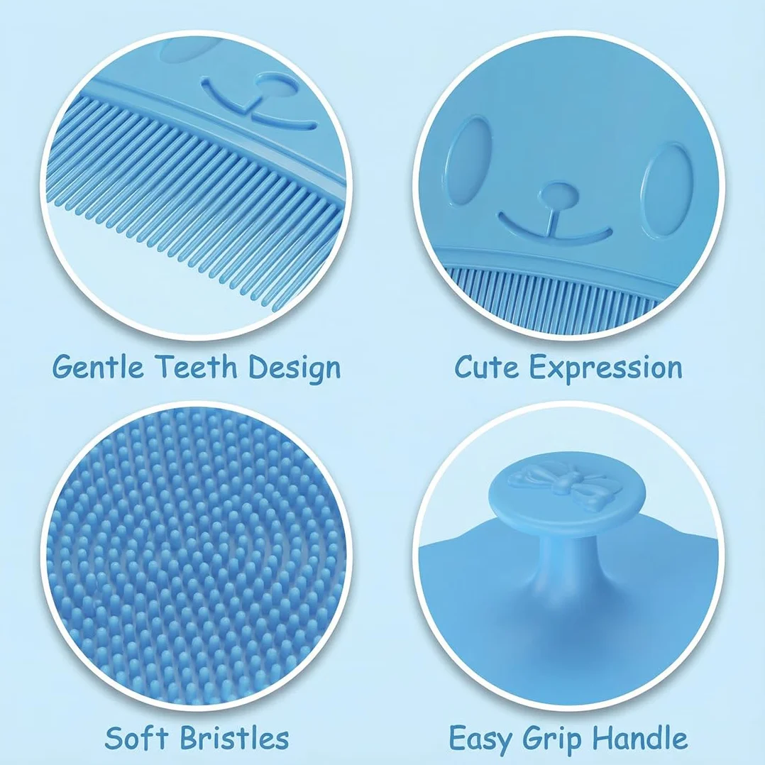2er-Pack Spazzola per Bambini, Pettine per Crosta Lattea Delicato, Rimuove Efficacemente la Crosta Lattea, Massaggio e Pulizia Delicata del Cuoio Capelluto per Neonati e Bambini (Blu)