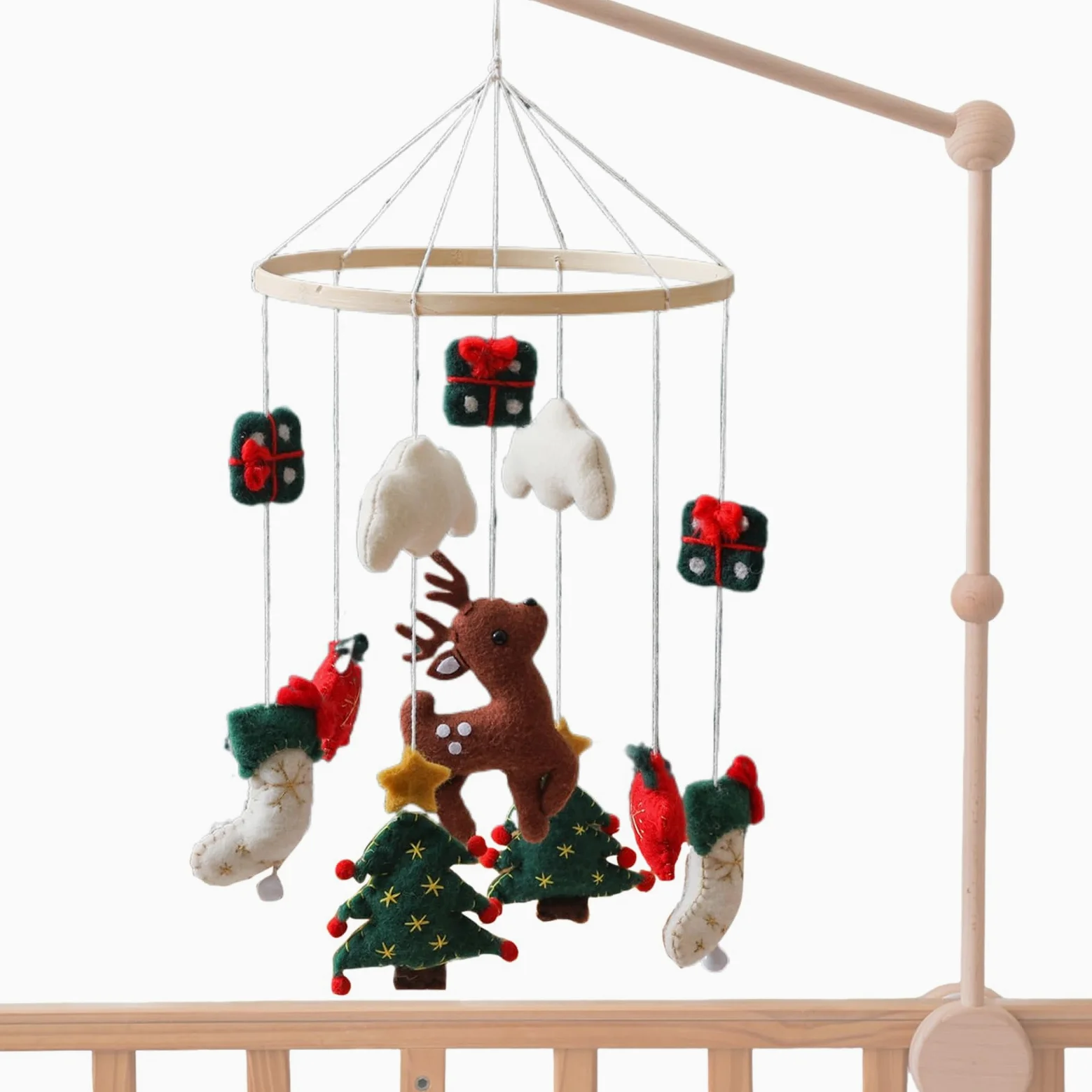 Carillon per Culla Carillon Natalizio per Regalo | Carillon Albero di Natale in Feltro con Renne Decorazione Camera Bambini Completo