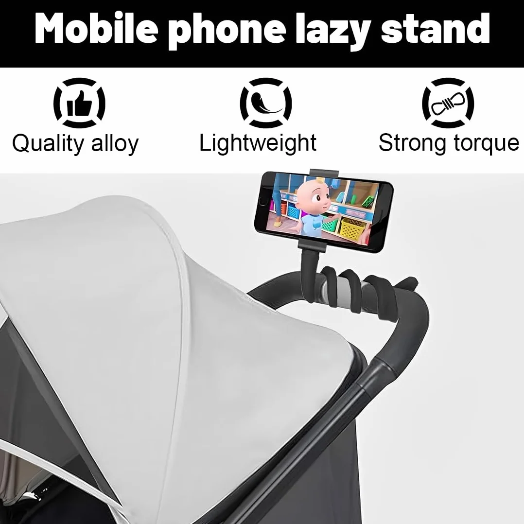 Supporto per Telefono Passeggino, con Impugnatura per Braccio Antiscivolo Lega Morbida Morsetto per Telefono,Flessibile Porta Cellulare per Passeggino per Passeggino Scrivania