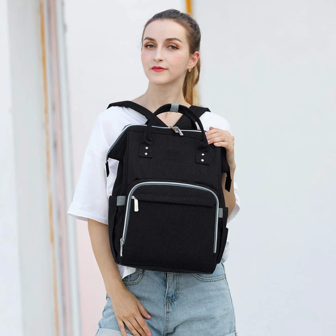 SONARIN Multifunzione Zaino Fasciatoio Bambino per Pannolini con Fascia per Passeggino,Grande Capacità,Organizer per Zaino da Viaggio,Impermeabile,Elegante e Resistente,Ideale Regalo(Nero)