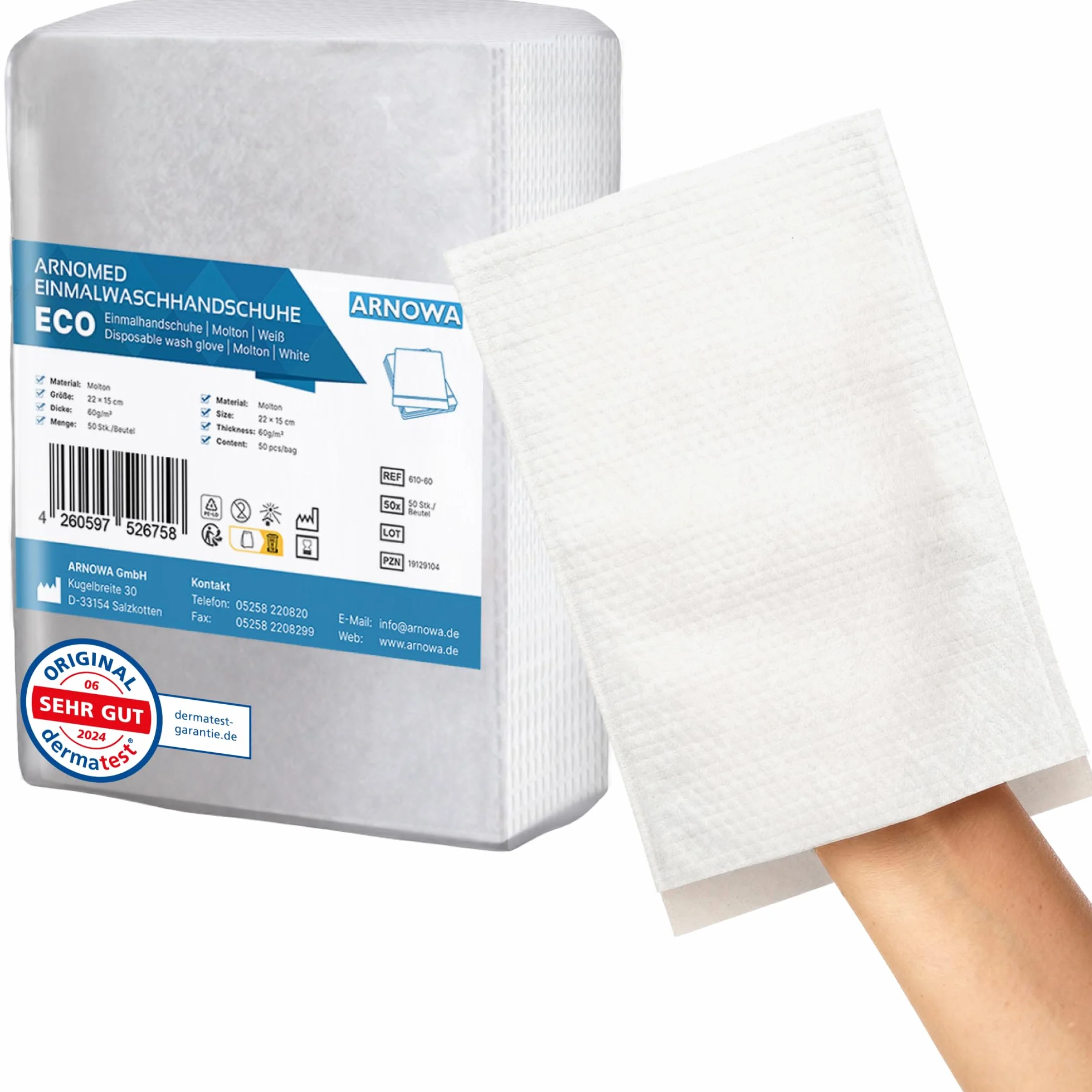 50x ARNOMED® Manopole Monouso non Saponate [IDEALE PER LA PELLE SENSIBILE] Manopole Monouso per lavare anziani, neonati e bambini 60g/m², Manopole per Lavare Anziani Certificazione Dermatest