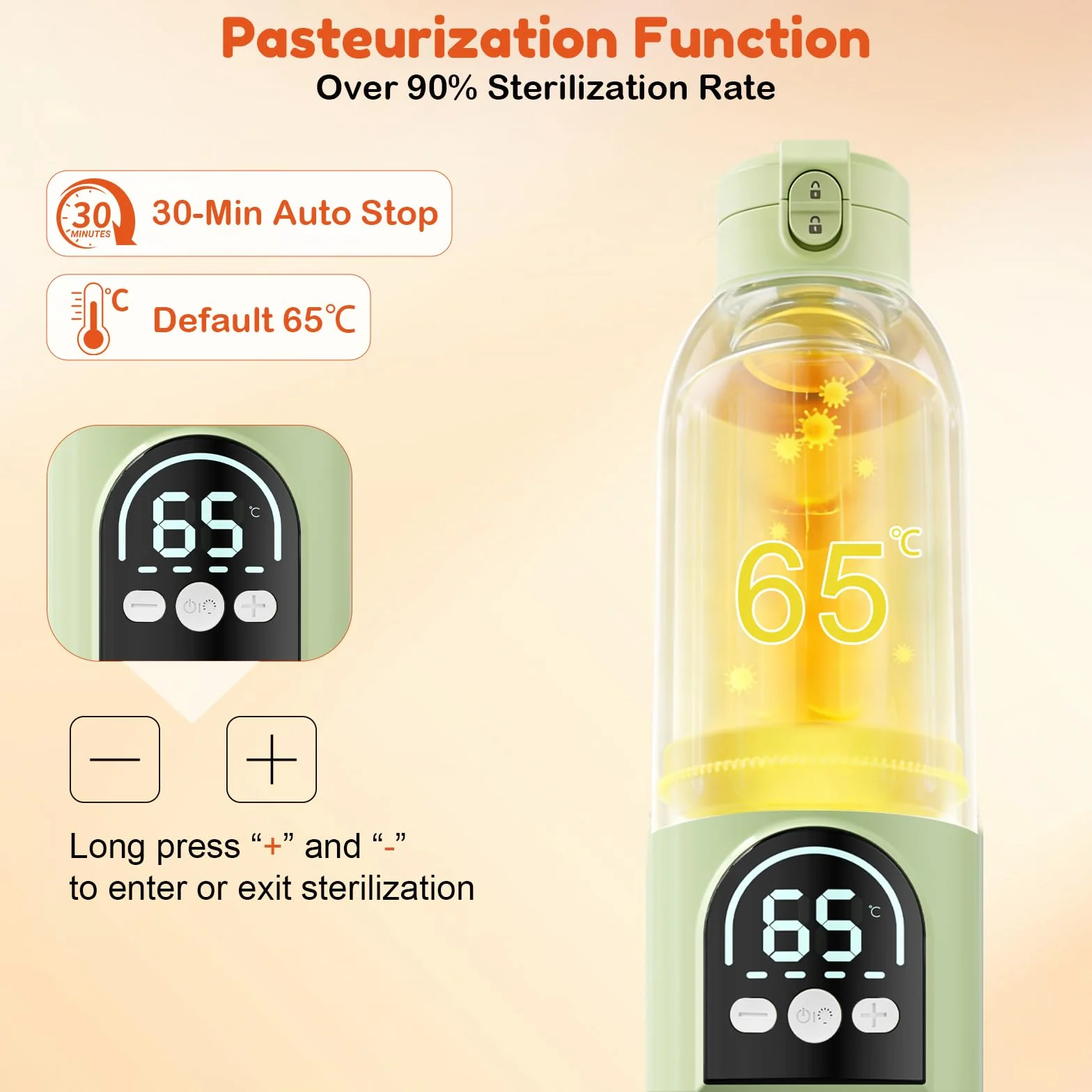 Scaldabiberon, Riscaldamento Rapido e Lunga Durata della Batteria 12000mAh, Controllo della Temperatura, 500ml Scaldabiberon per Tutto il Giorno per Latte Materno, Formula o Acqua (Verde)