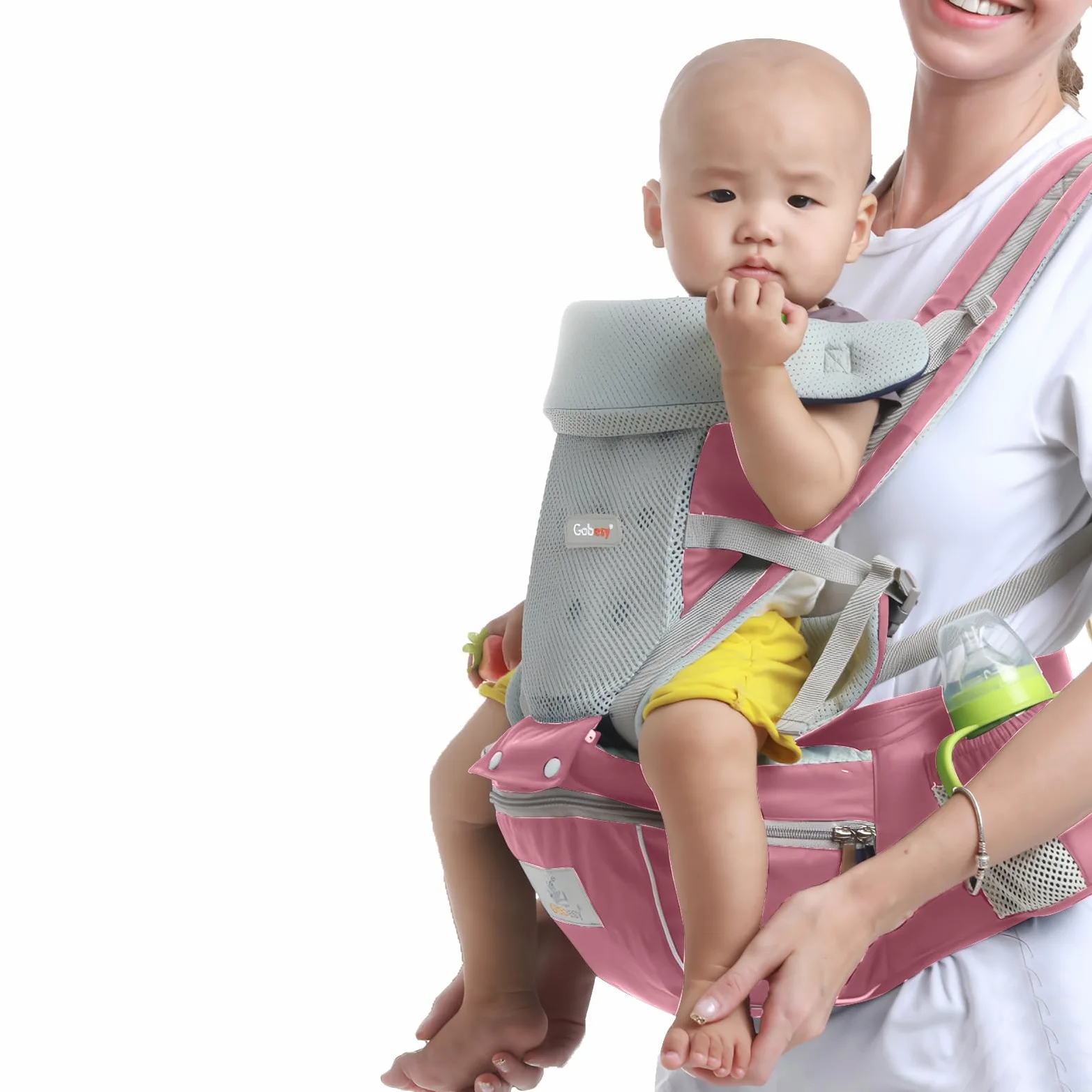 SONARIN Traspirante 3 in 1 Marsupio Neonati con Sedile,Portantina Ergonomico Multifunzionale Porta Bambino Fascia Porta Bebè Multi-Posizioni per Neonati Bambini 0-36 Mesi(Rosa)