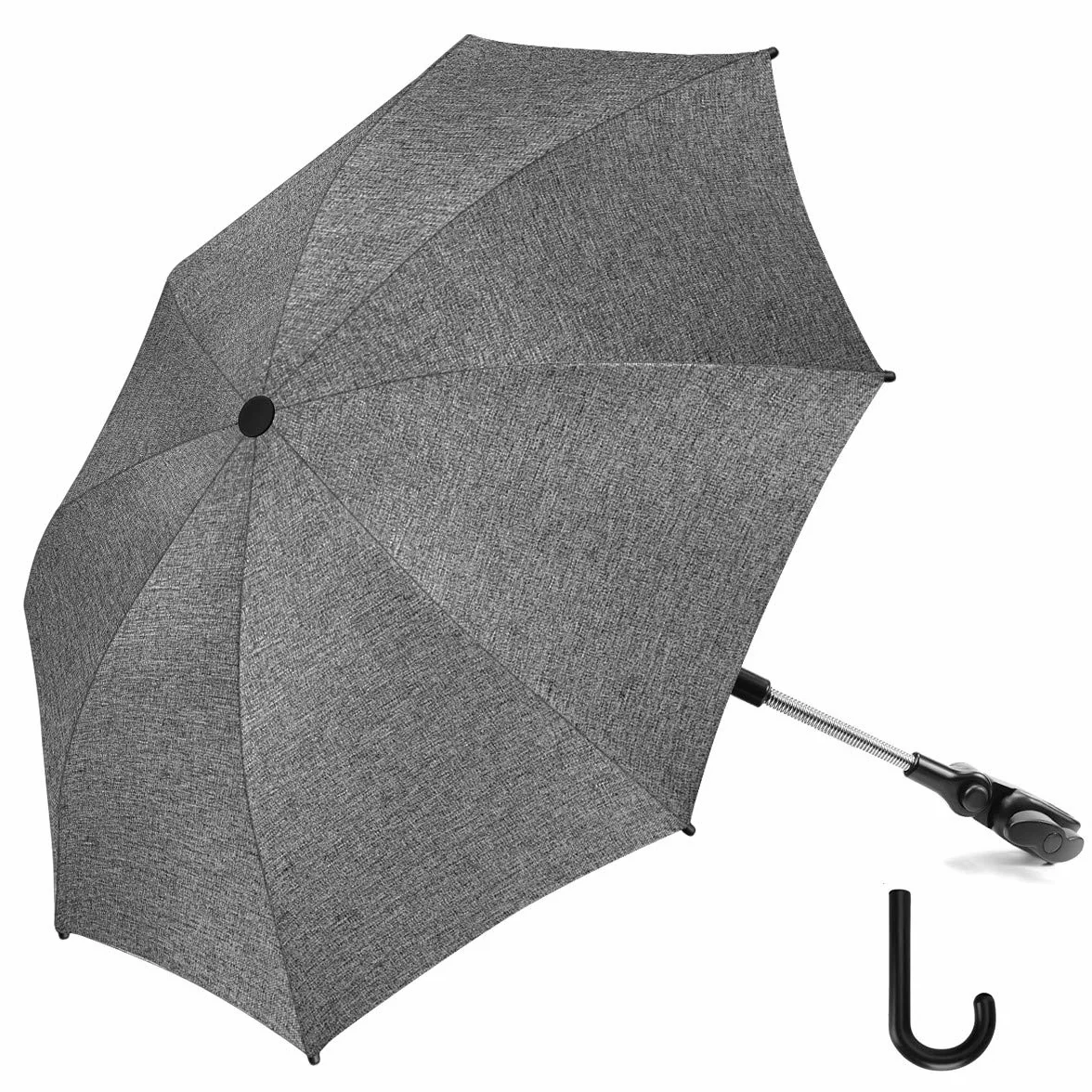 RIOGOO Ombrellone per passeggino, universale 50+ UV per bambini e neonati Protezione solare con manico per carrozzina-grigio