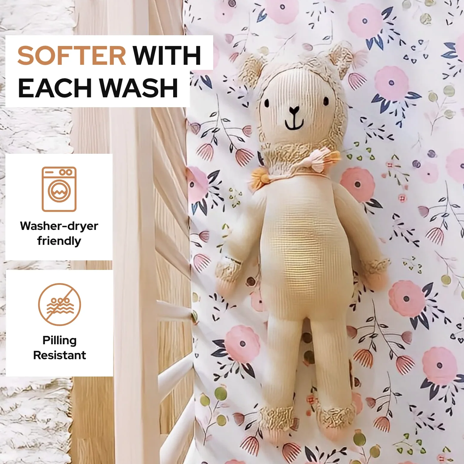 Pickle & Pumpkin - Lenzuola per culla in 100% jersey di cotone biologico, 2 pezzi, per materassi standard e materassi per bambini, motivo floreale e rosa