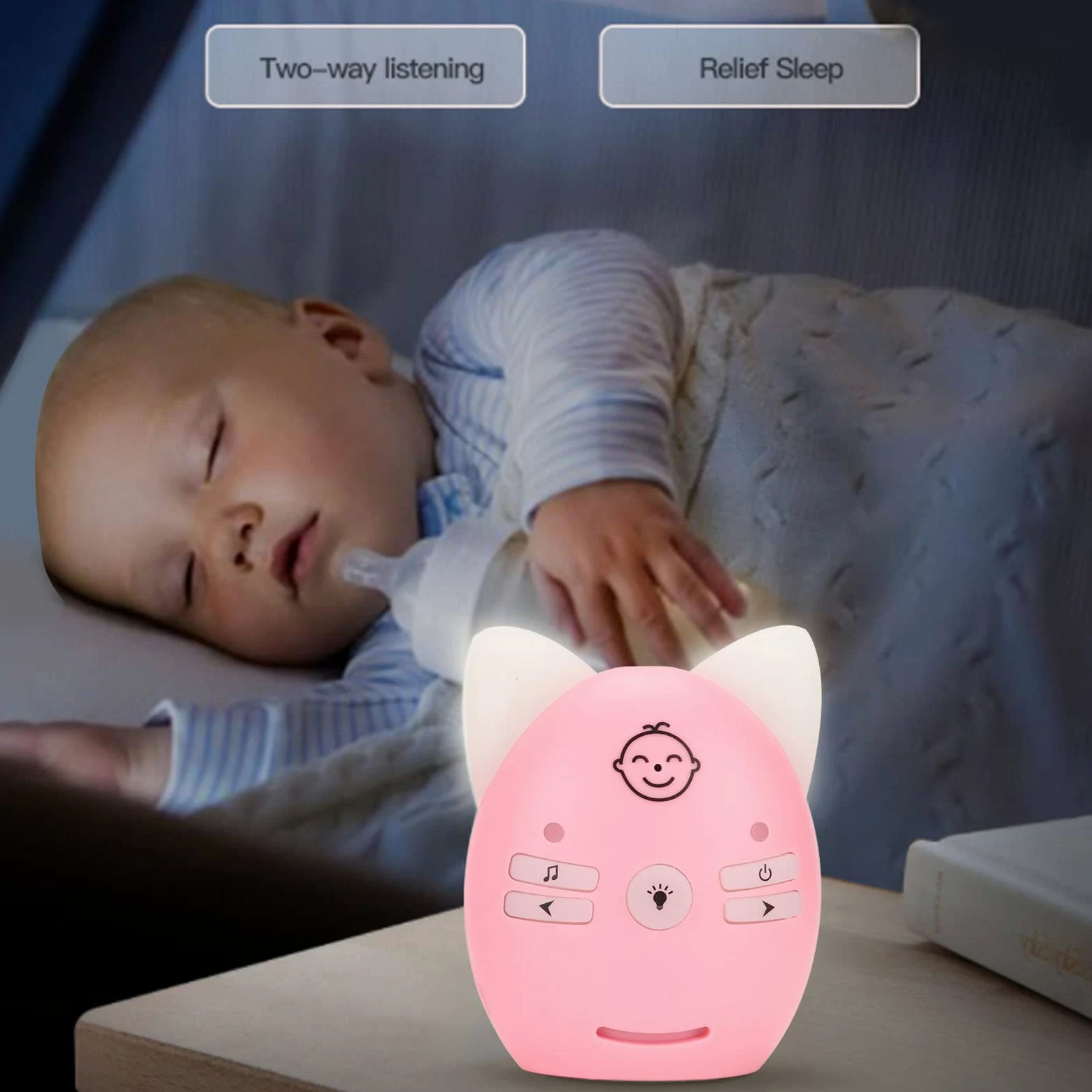 Baby Monitor, Video Child Monitor, Trasmissione Digitale Senza Fili Portatile con Crittografia 2 Vie 10 Volume Regolabile Baby Monitor con Luce Notturna per Bambini (Rosa)