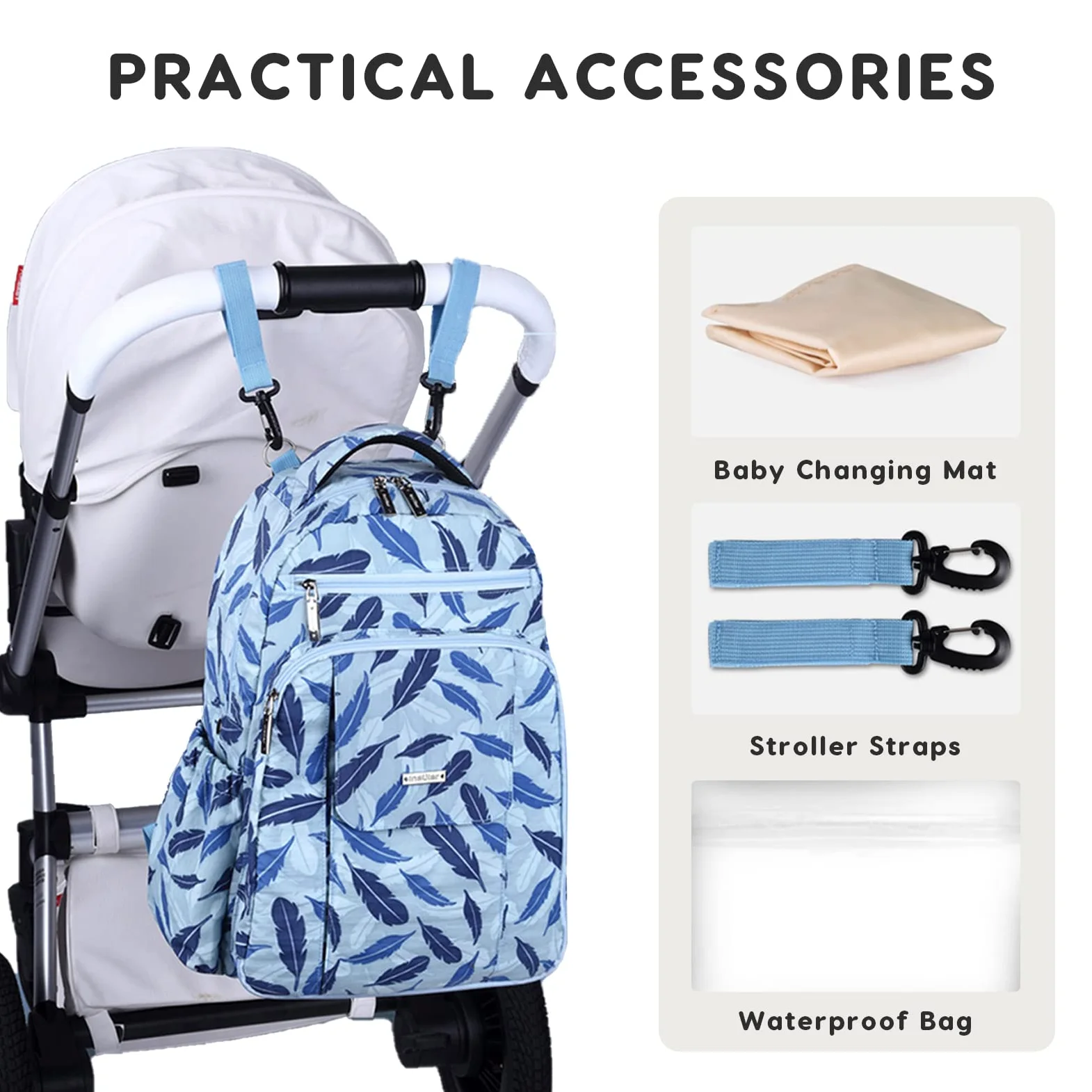 SONARIN Zaino Fasciatoio con Borsa Passeggino,Grande Capacità Borsa per Pannolini Impermeabile Zaino Mamma Neonato Borsa Fasciatoio da Viaggio con Fasciatoio & Ganci per Passeggino