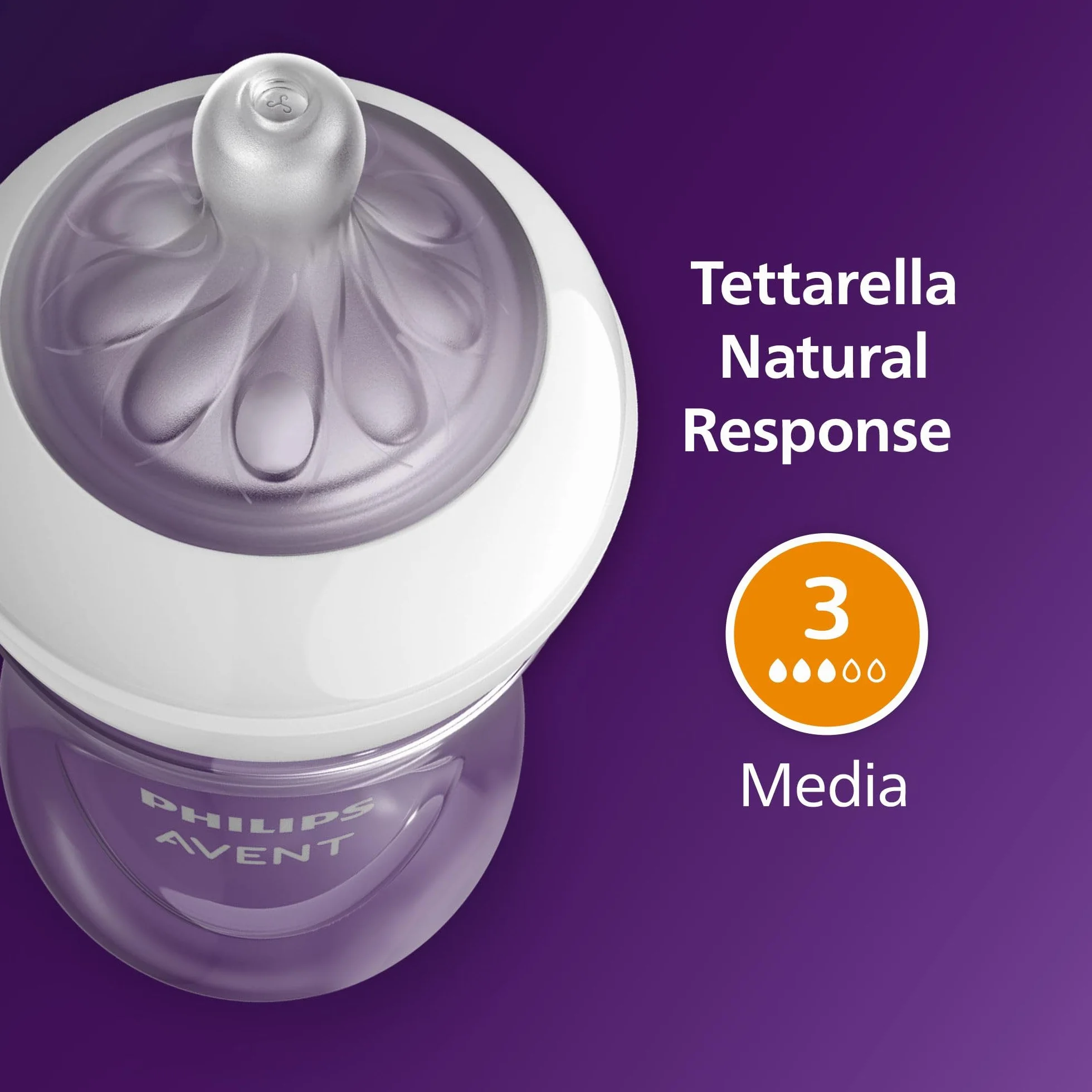Philips Avent Natural Response Baby Bottle da 260°ml (9 oz) con tettarella a flusso medio (flusso 3), confezione da 3, con design tropicale, SCY903/73