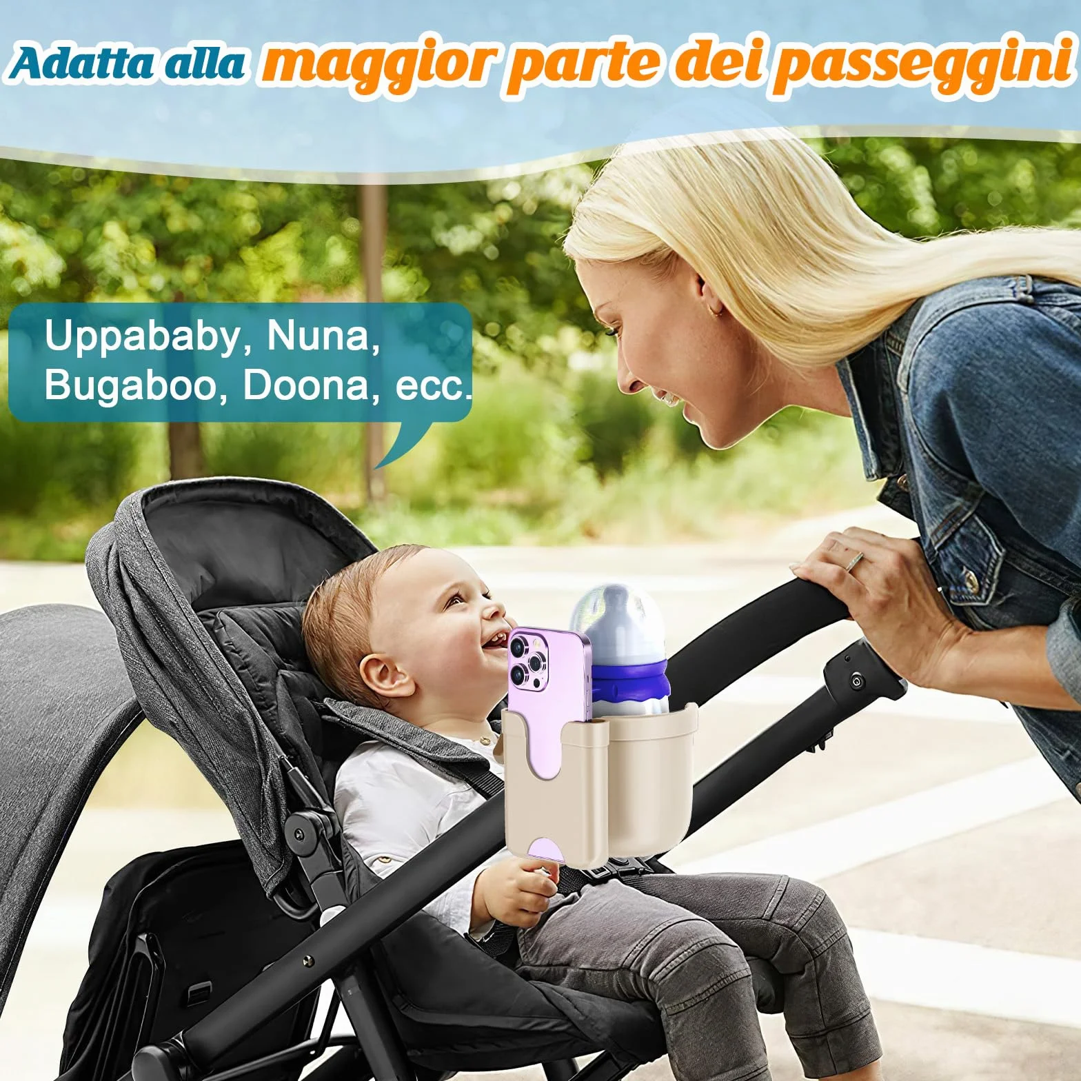 Portabicchieri per Passeggino,Guiseapue Portabicchieri Universale per Passeggino Portabicchieri Universale Regolabile portabottiglie Bici per passeggino bicicletta sedia a rotelle e moto (Beige)
