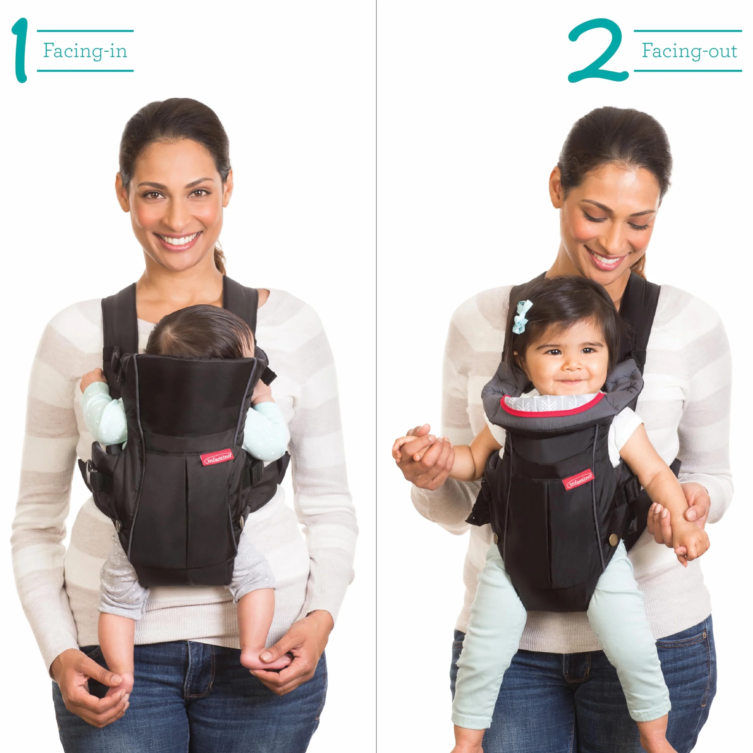 Infantino Swift Classic Marsupio - leggero e compatto, con bavaglino Clever Wonder Cover 2 in 1 e tasca esterna, per neonati e bambini da 8 a 25 libbre (3,6-11,3 kg).