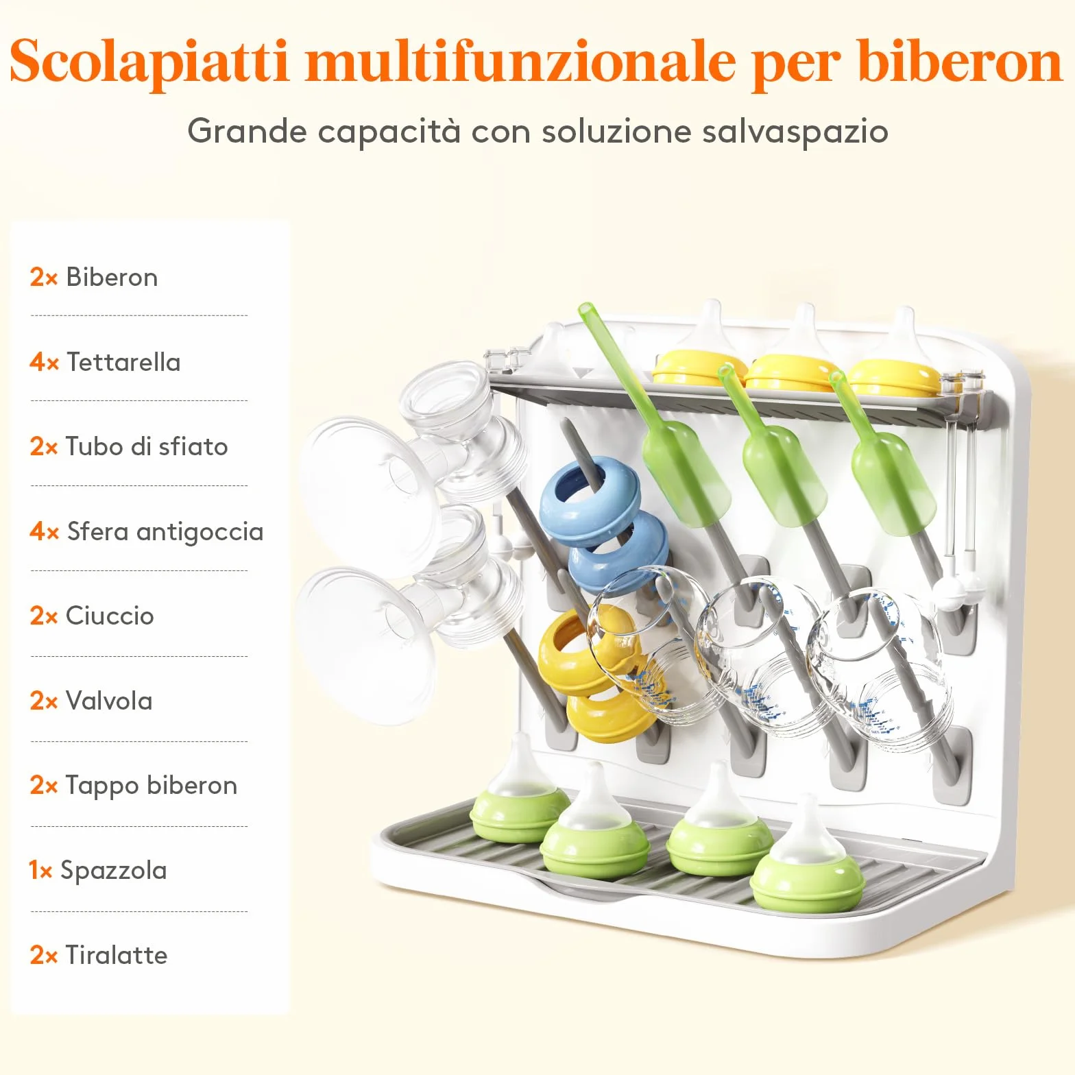 Lifewit Grande Scolabiberon, Scolabiberon Verticale con 10 Ganci e Contenitore per Tettarelle Rimovibile, Adatto a Cannucce a Pressione e Accessori per Tiralatte