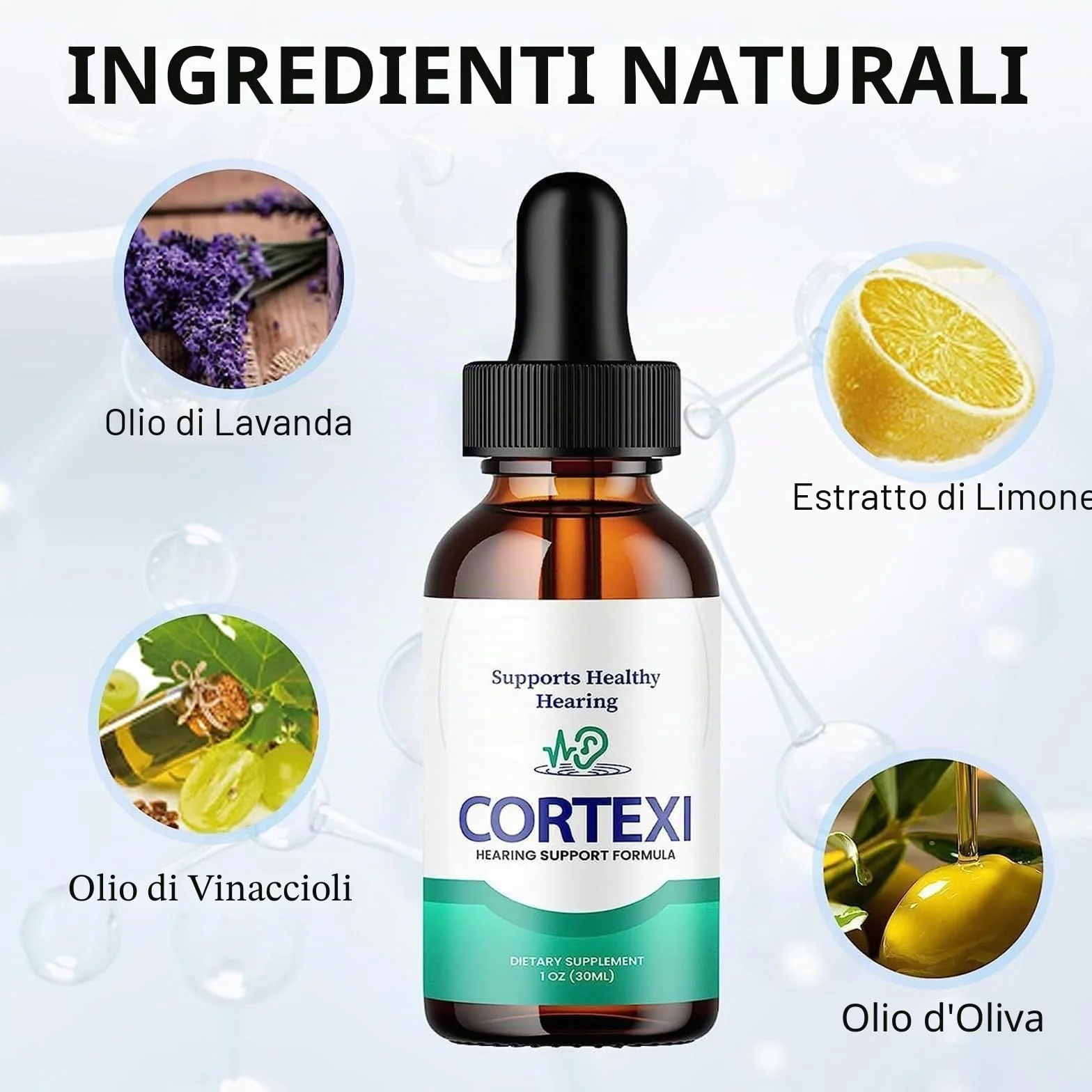 Cortexi - Gocce auricolari per acufene, cortexi, per la salute dell'orecchio, supporto dell'udito, sollievo dall'acufene, gocce per le orecchie all'olio d'oliva, olio d'oliva di grado medico per
