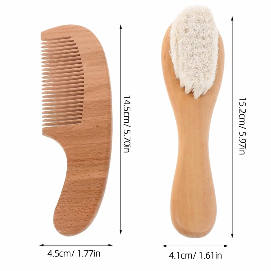 Spazzola Neonato, Set Di 2 Spazzole Legno Naturale Marrone, Setole Capra Morbide, Lunghezza 15Cm Larghezza 4Cm Per Bambini