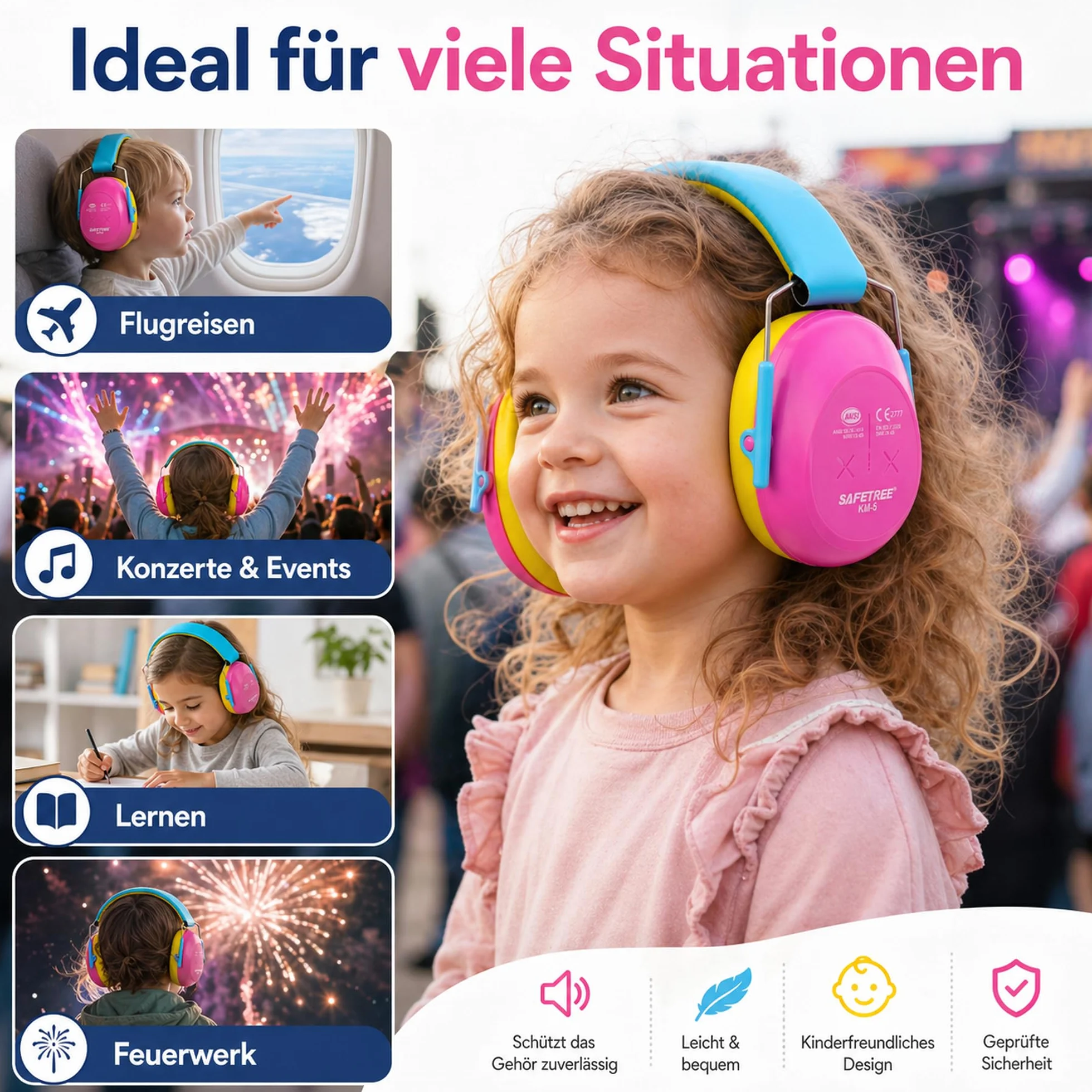 Protezione dell'udito per bambini [3-12 anni] SNR 24dB – Leggero e pieghevole per viaggi, sonno, concerti, fuochi d'artificio, autismo