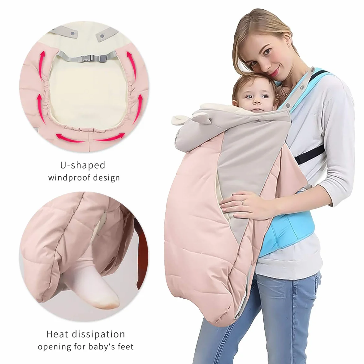 SONARIN All Seasons spessore Copertura per Marsupio,Copertina,mantello per l'inverno caldo, adattabile a qualsiasi marsupio,antivento,Impermeabile(Rosa)