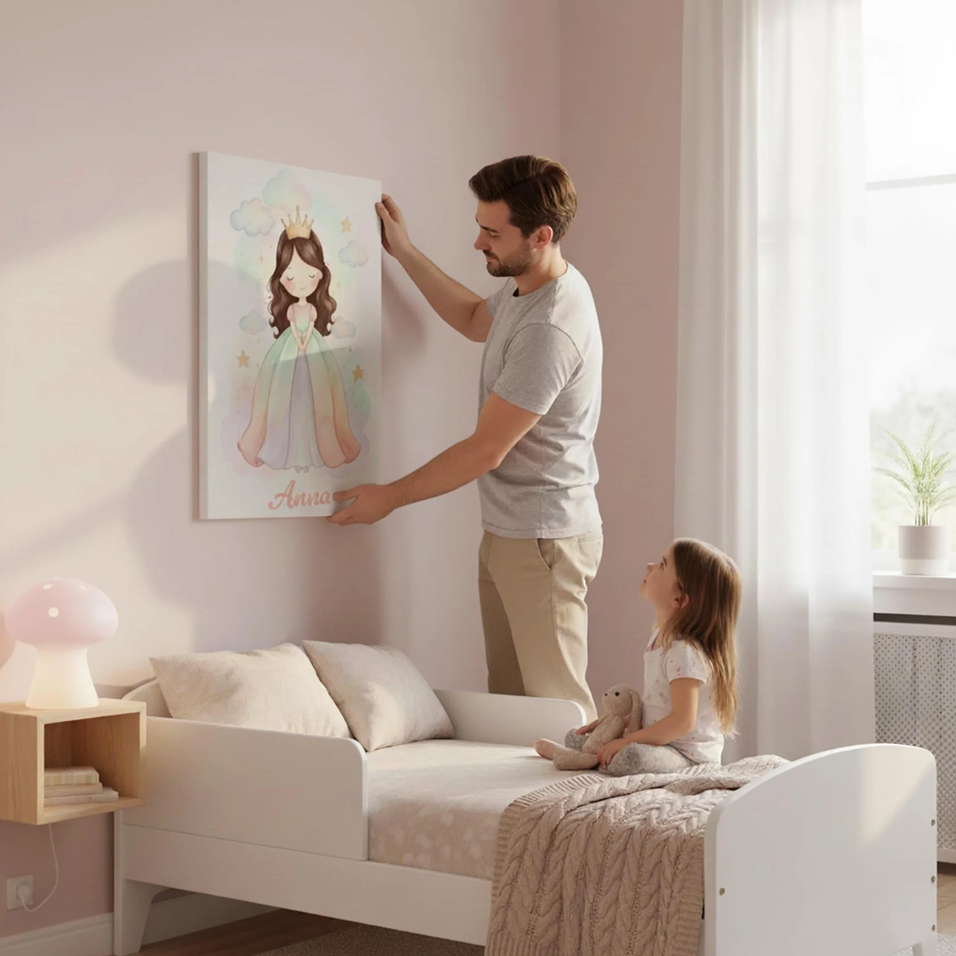 Triangle Déco Poster personalizzato nome Principessa dai capelli marroni con o senza Cornice pastello acquerello fata ragazza Poster Tela o Plexiglass regalo nascita compleanno Natale camera bambini