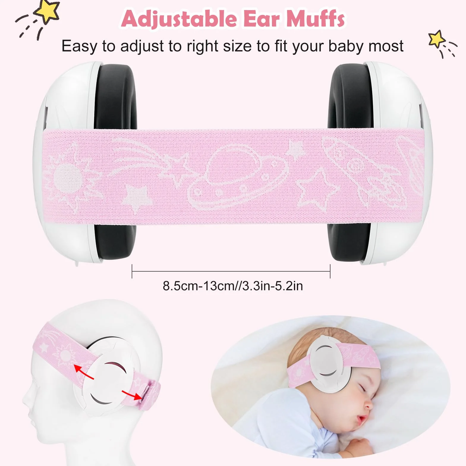 Baby Ear Defenders e protezioni, protezioni per le orecchie dei bambini con morbido cuscino regolabile paraorecchie a cancellazione di rumore per bambini compresa tra 3 mesi e 2 anni 25dB, rosa