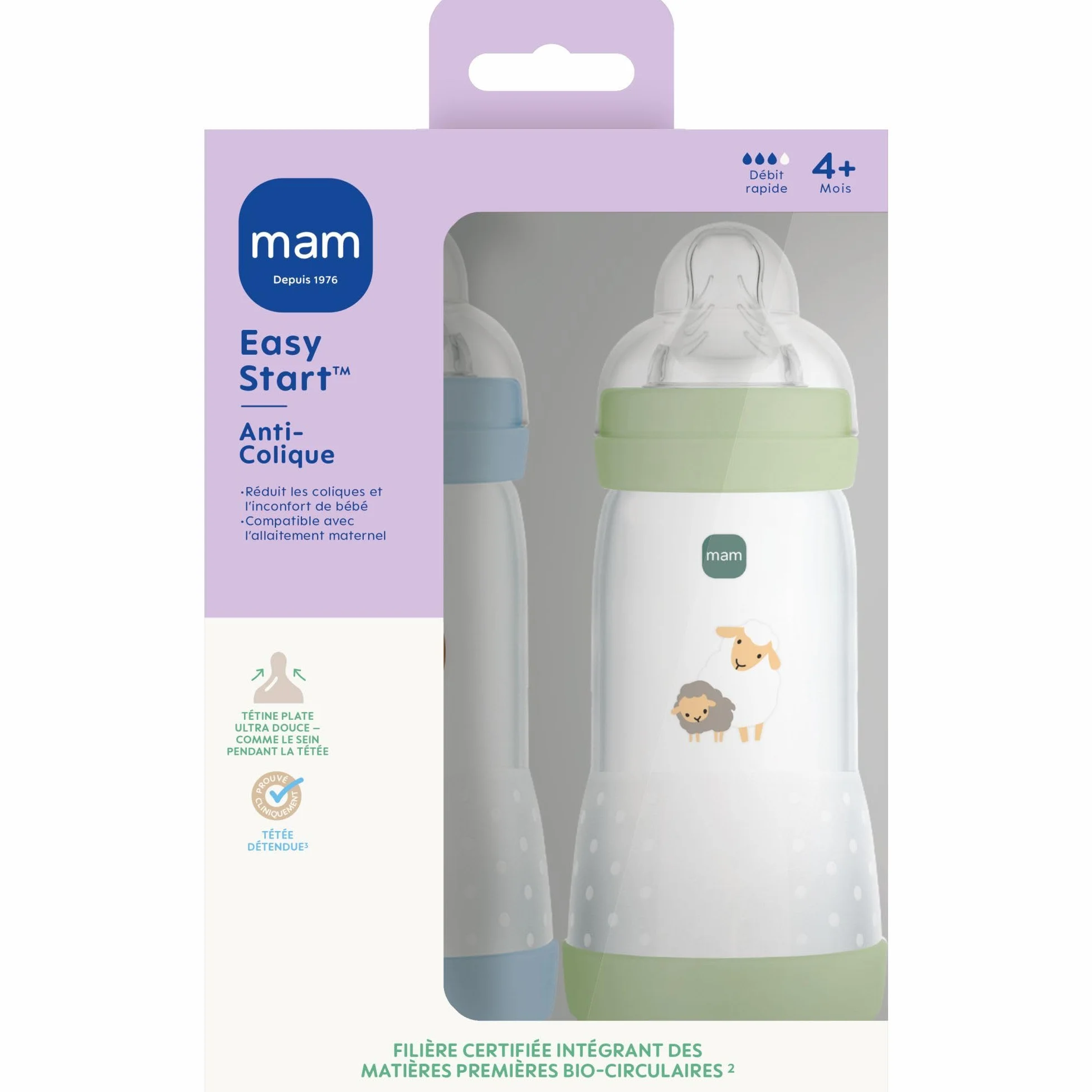 MAM | Set di 2 biberon Easy Start Anti-Colica 4+ mesi a flusso rapido (2 x 320 ml) Oceano + Sabbia - Biberon per ridurre le coliche e il disagio del bambino - Biberon per l'allattamento