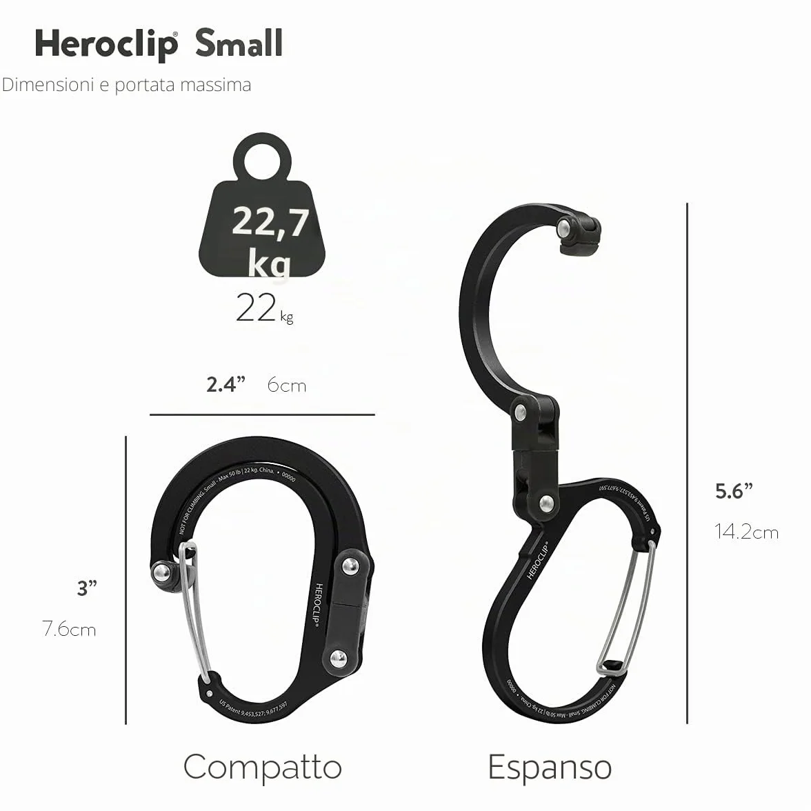 GEAR AID HEROCLIP - Moschettone con clip e gancio, borsa, borsa, zaino, gancio per passeggino, portachiavi, moschettone e gadget multifunzionale per campeggio, pesca, escursionismo o viaggi