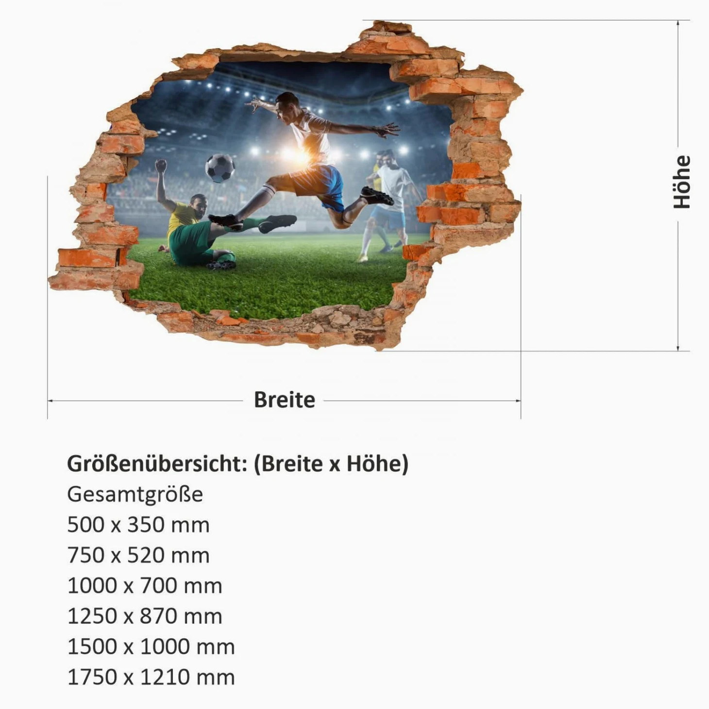 nikima Schönes für Kinder 223 - Adesivo da parete, motivo calcio, foro nella parete, dimensioni: 1500 x 1000 mm, in 6 misure, per cameretta dei bambini, decorazione da parete