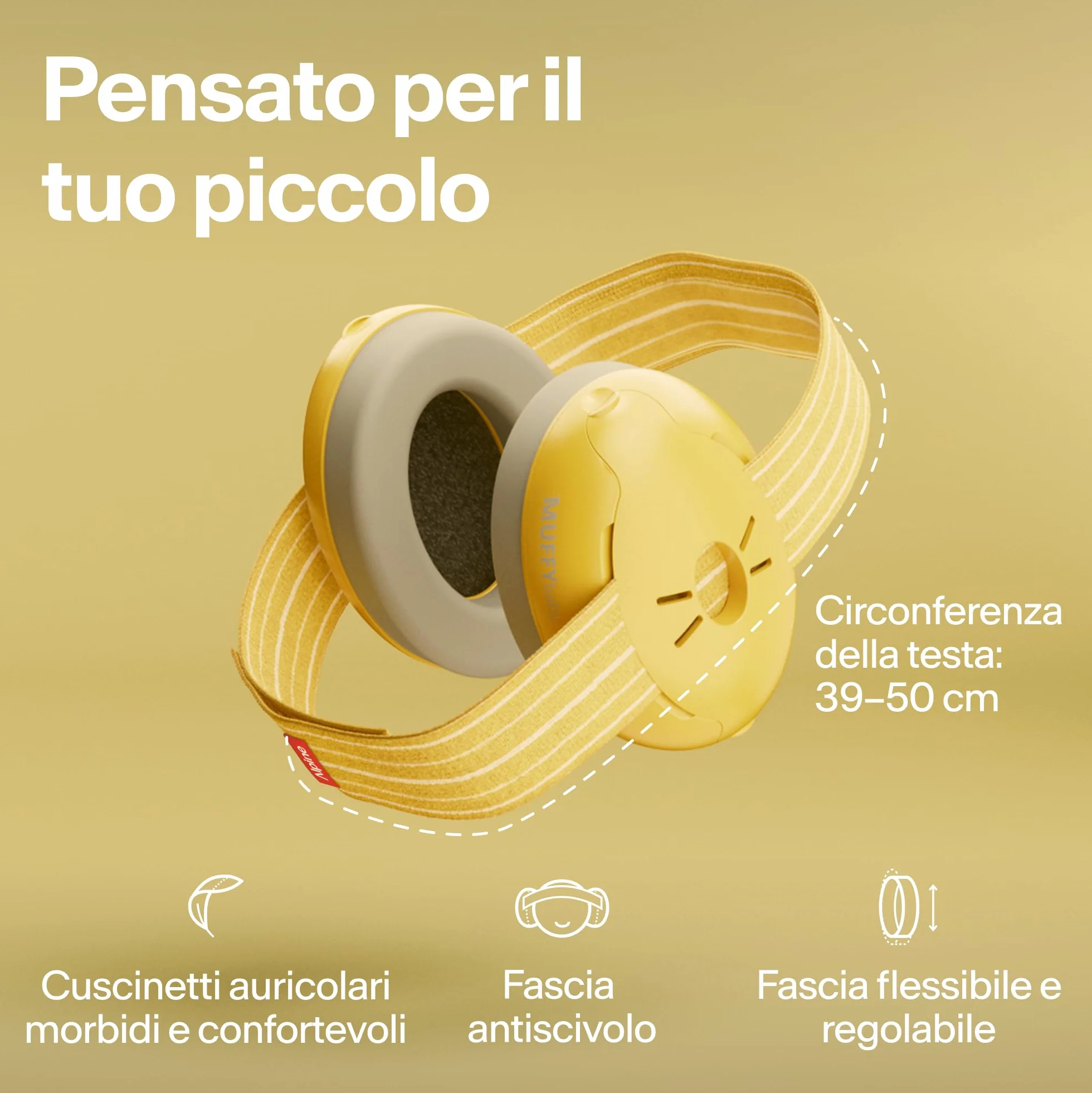 Alpine Muffy Baby - Cuffie antirumore per neonati e bambini piccoli fino a 36 mesi - Protettori acustici per neonati - Previene i danni dell’udito - Migliora il sonno in viaggio - Giallo