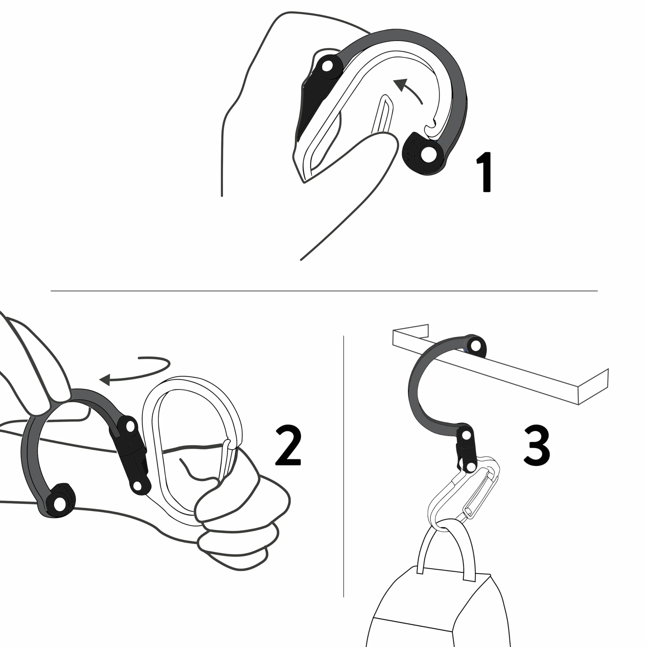 GEAR AID HEROCLIP (piccolo) Moschettone con gancio per appendere borse, borse, lanterne, passeggini, strumenti, caschi, bottiglie d'acqua e altro ancora