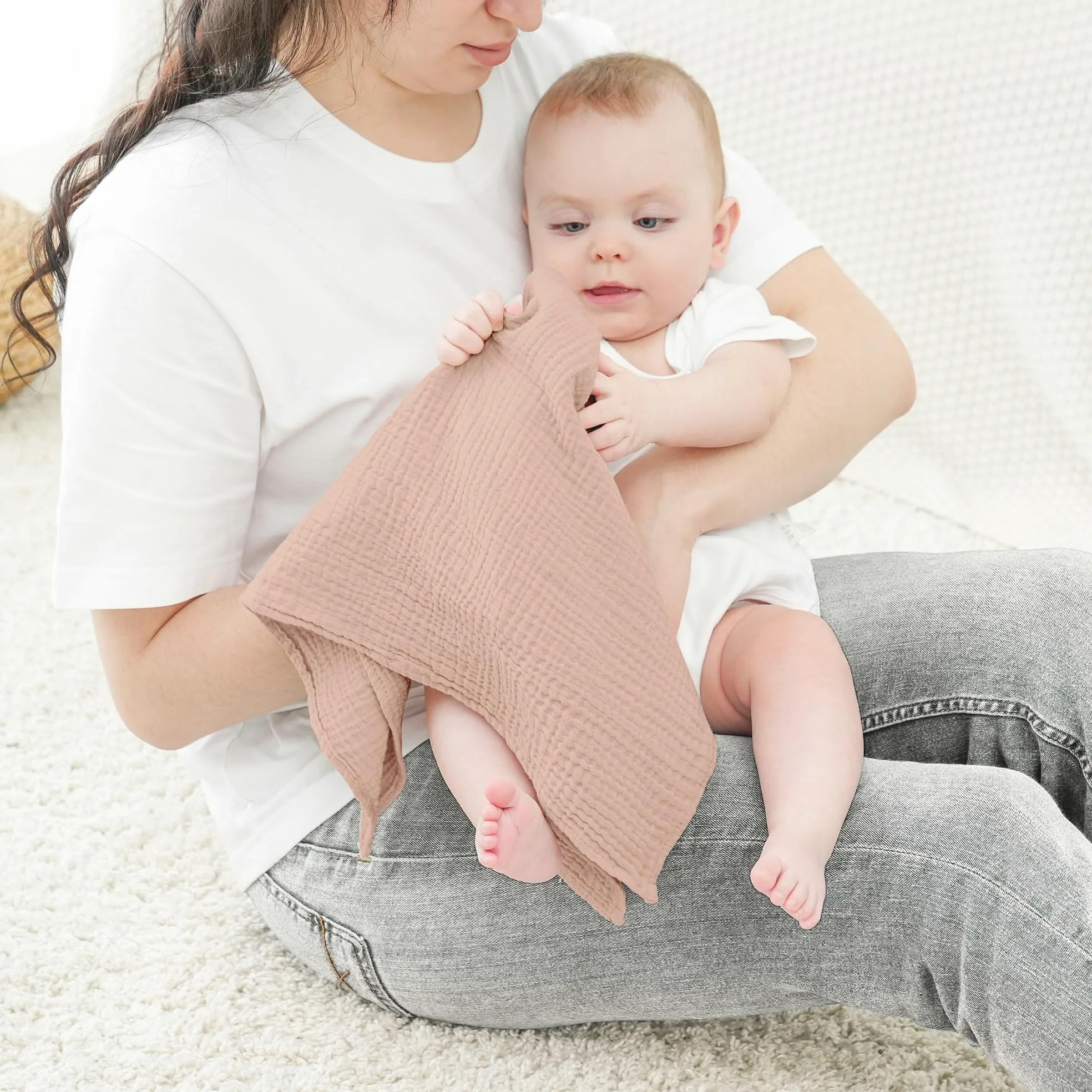 bearmoss Bambino in Mussola Per Neonati Set 4 Pezzi 60x60CM, 100% cotone Super Morbido Assorbente in Mussola A Grana Per Neonati Per Bambine E Ragazzi(Marrone rosato)