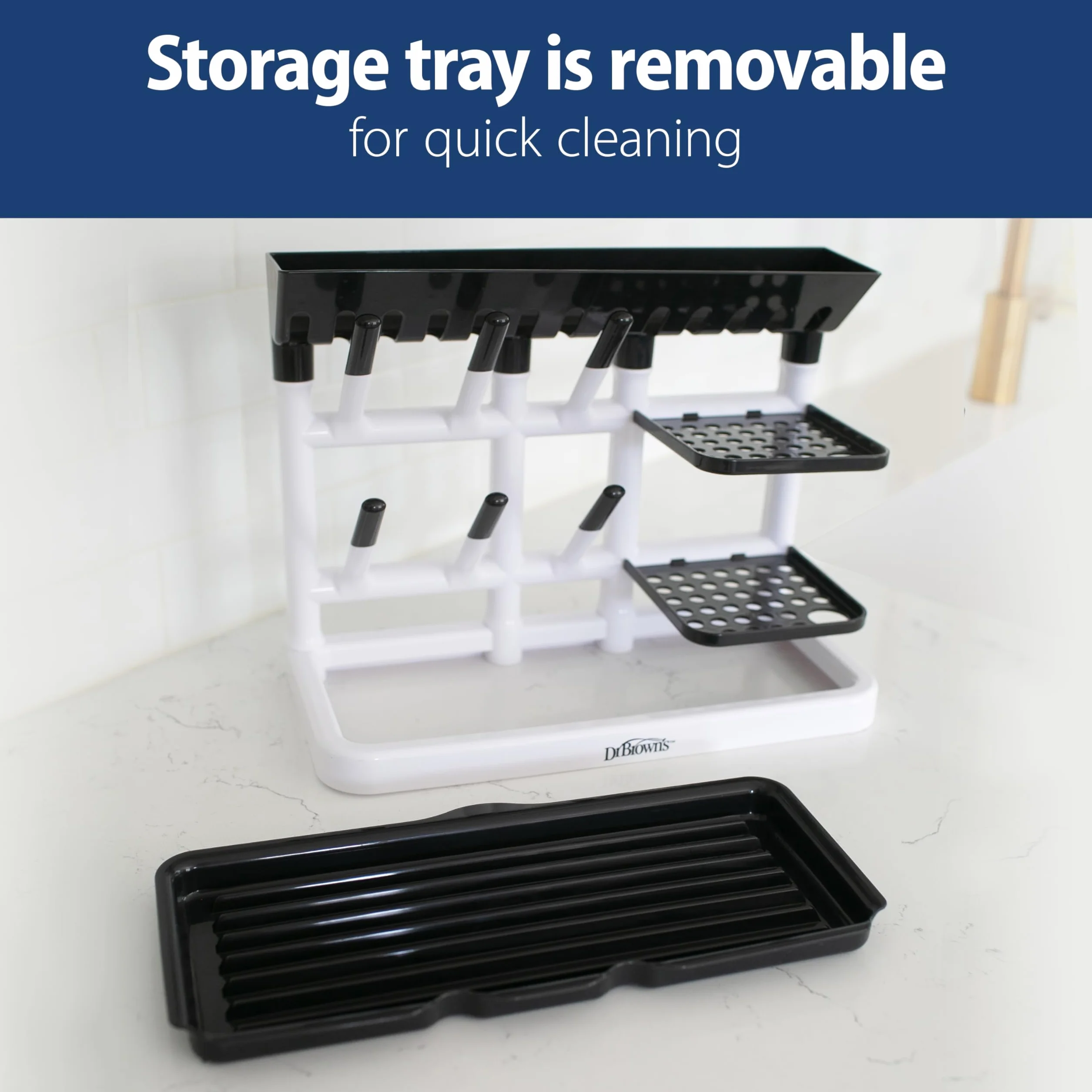Dr. Brown's Drying Tower, Stand-Up Drying Rack, Countertop Baby Bottle Drying with Organized Storage for Baby Essentials, Space Saving Vertical Rack