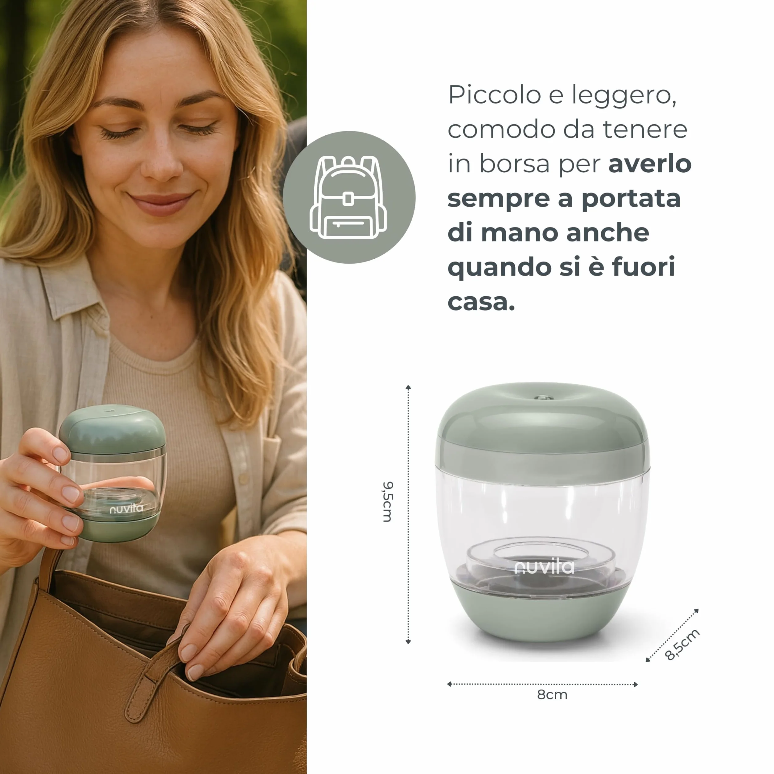 Nuvita 1556 | Sterilizzatore UV portatile MellyPlus per biberon, ciucci e proteggi capezzoli | uccide il 99% dei germi | Senza BPA | Verde salvia