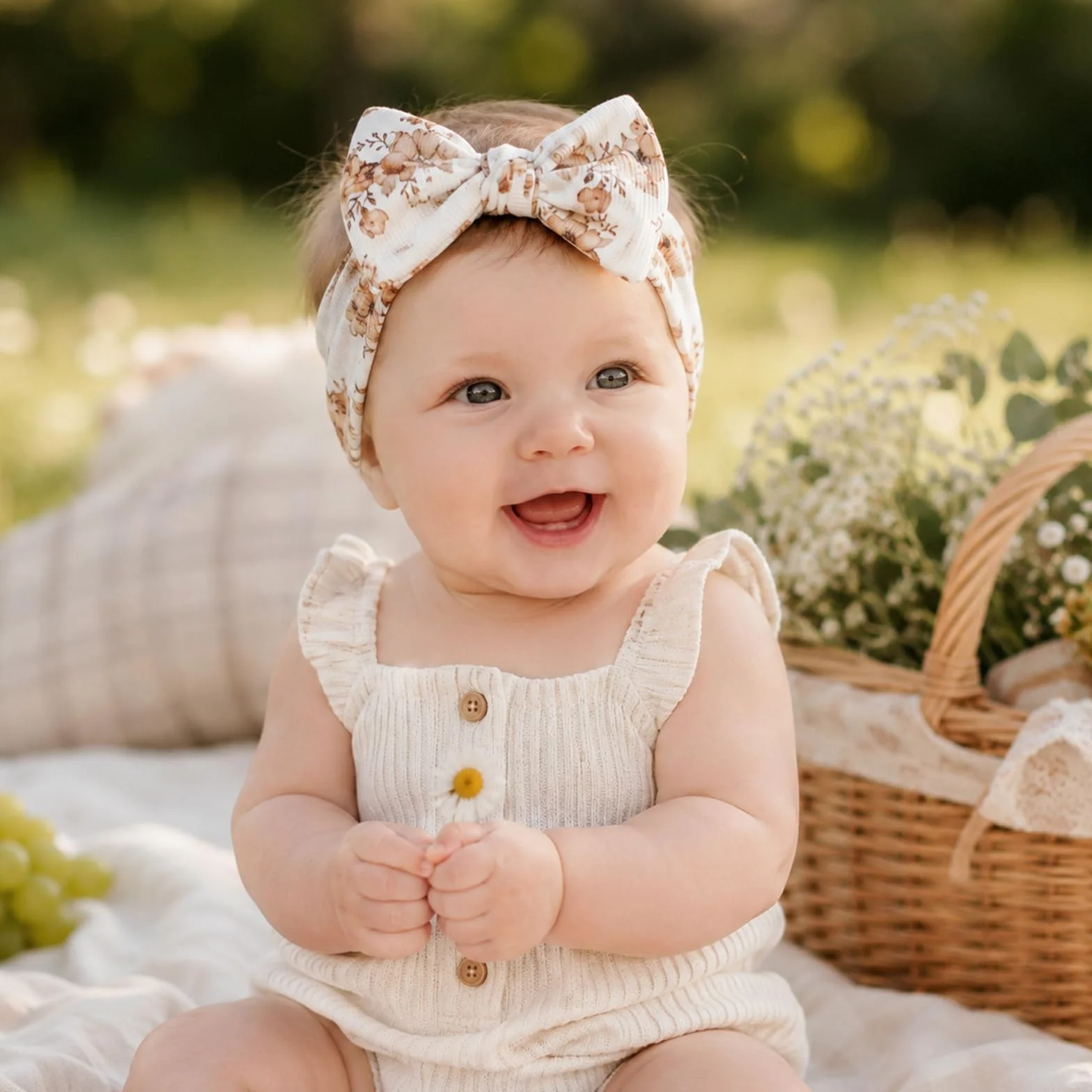1 Pezzo Fiocco Stampato per Capelli Neonata – Fascia in Cotone Elasticizzato, Per Circonferenza Testa 36-40cm, Morbido Copricapo per 0-3 Anni, Ideale per Uso Quotidiano e Foto